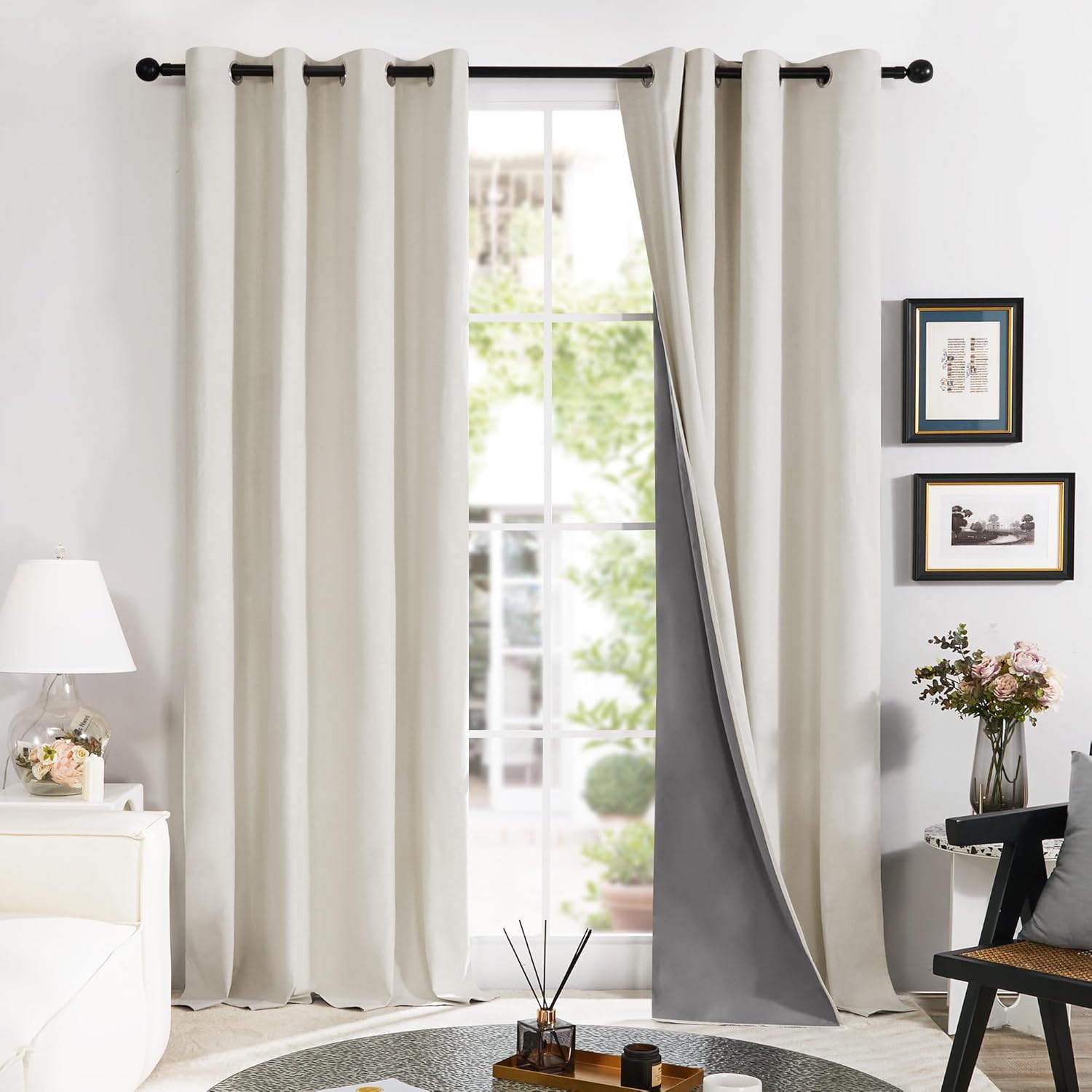 Deconovo Linen 100% Blackout Grommet Curtains for Bedroom and Living Room,Cream,...