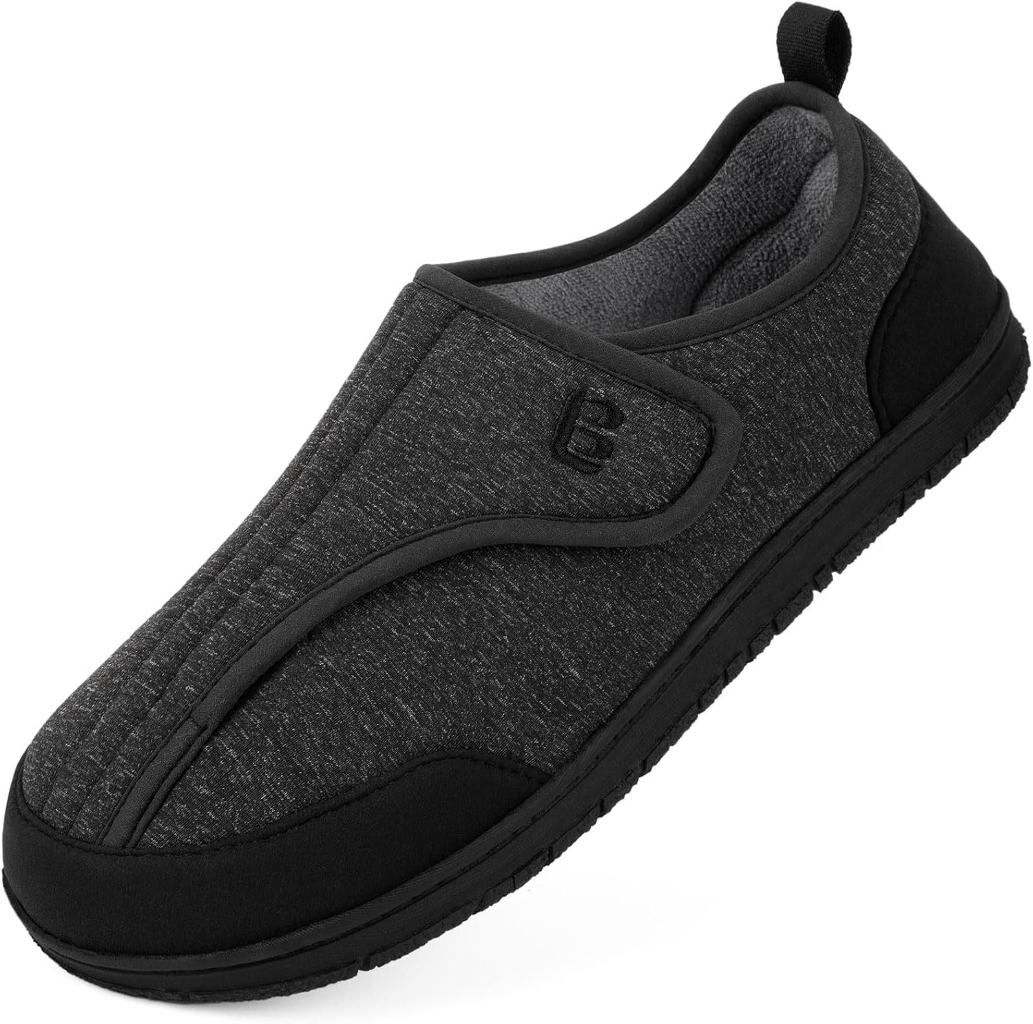 LongBay Men's Wide Fit Slippers Memory Foam House Shoes with Adjustable Hook-and...