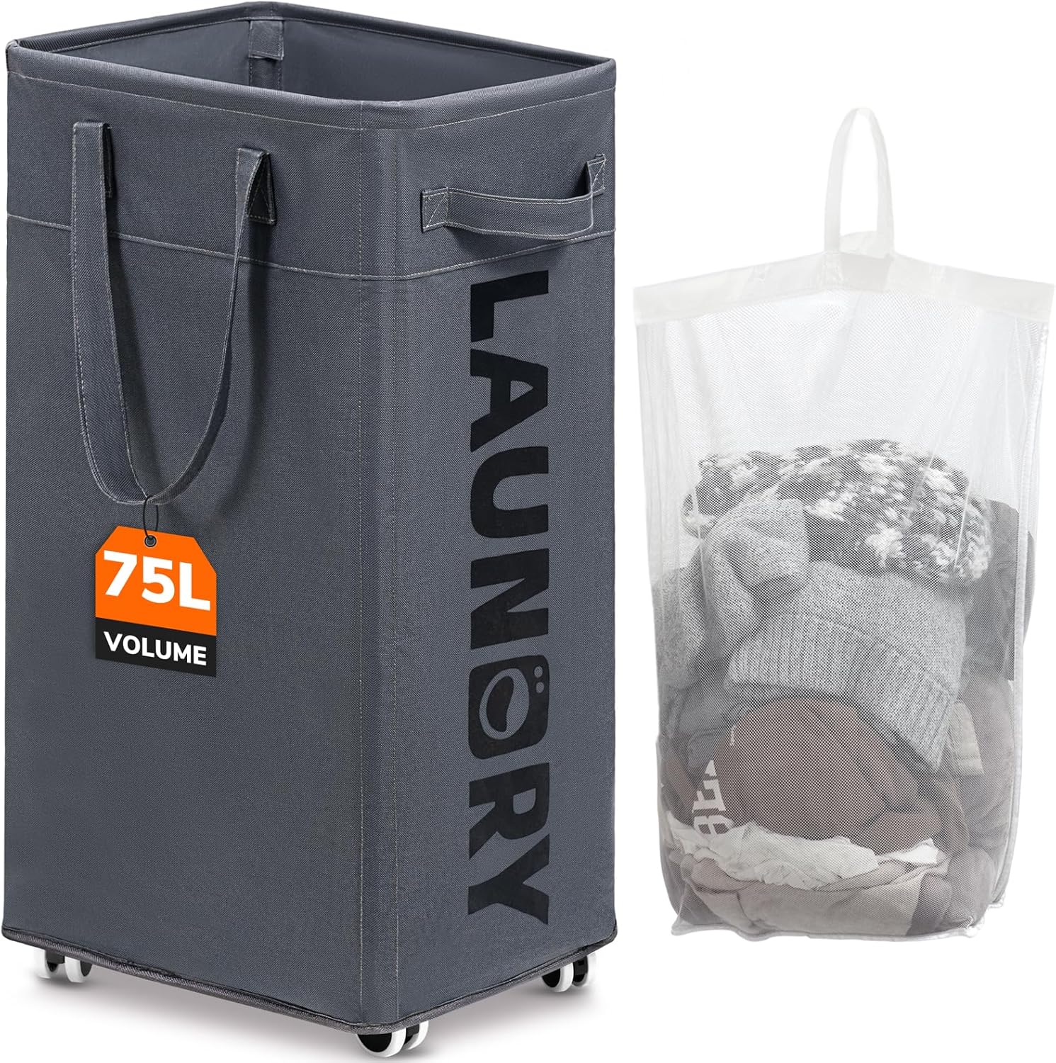 CHICVITA Rolling Laundry Basket with Wheels,75L Large Collapsible Laundry Hamper...