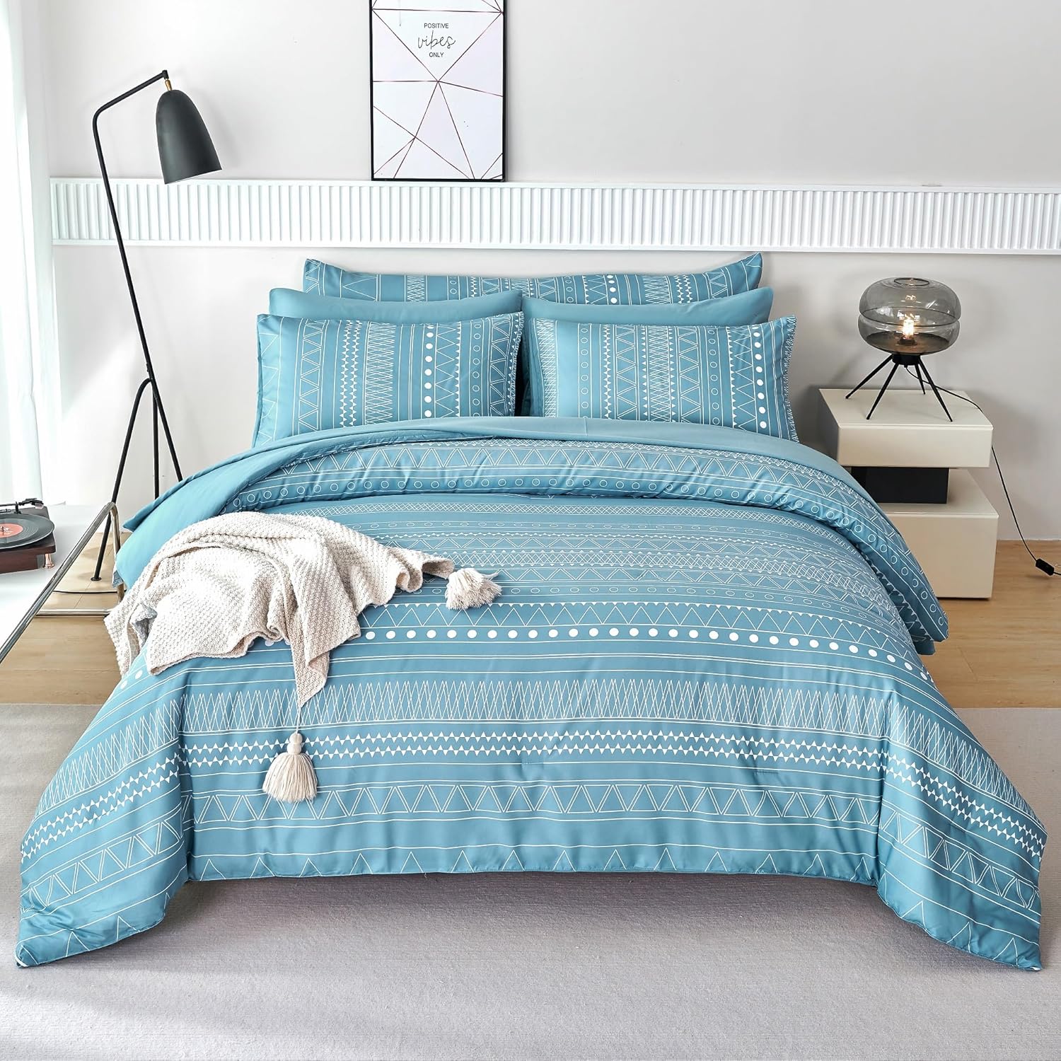 RYNGHIPY Comforter Sets Queen Size Breathable Durable Soft Smoky Blue Boho Beddi...