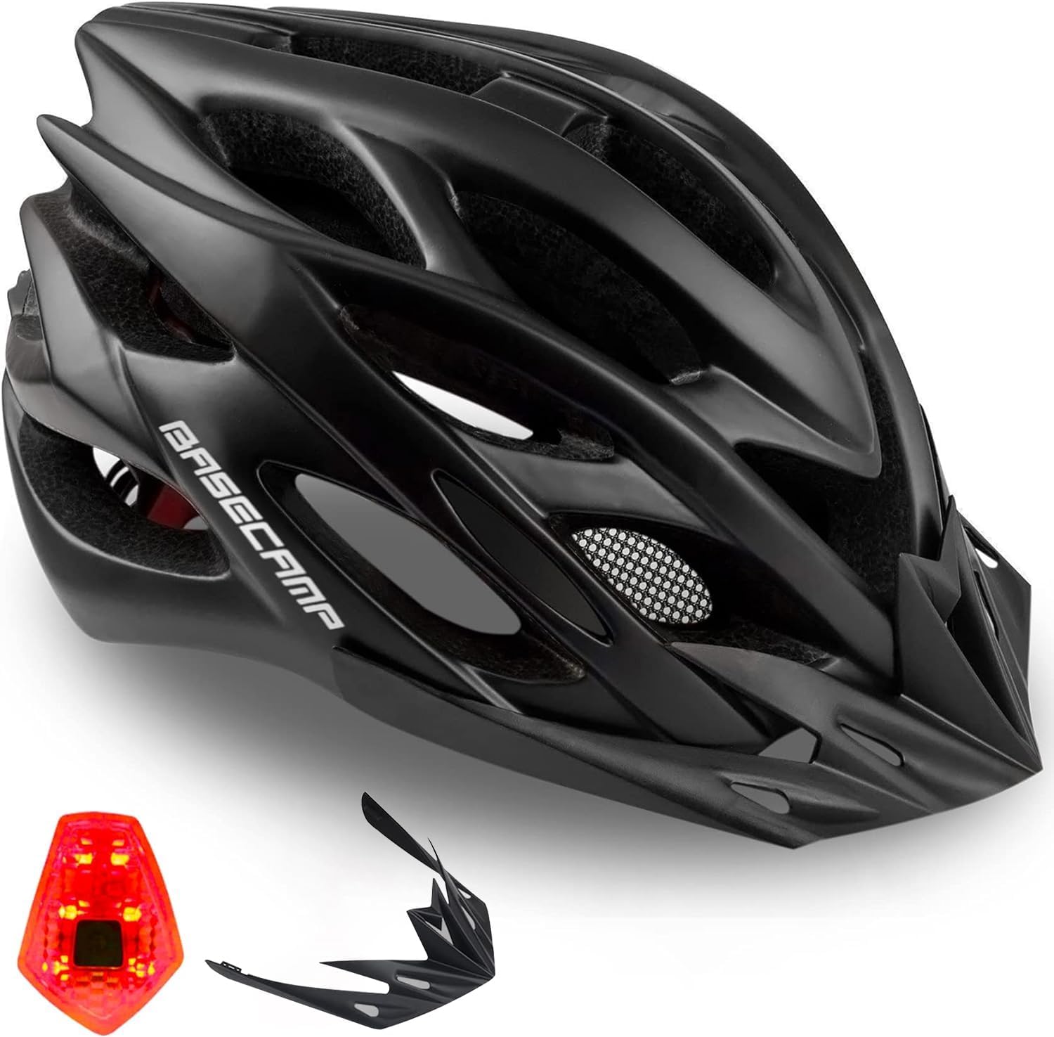 Basecamp Bike Helmet for Men Women with LED Safety Light Removable Sun Visor Lig...
