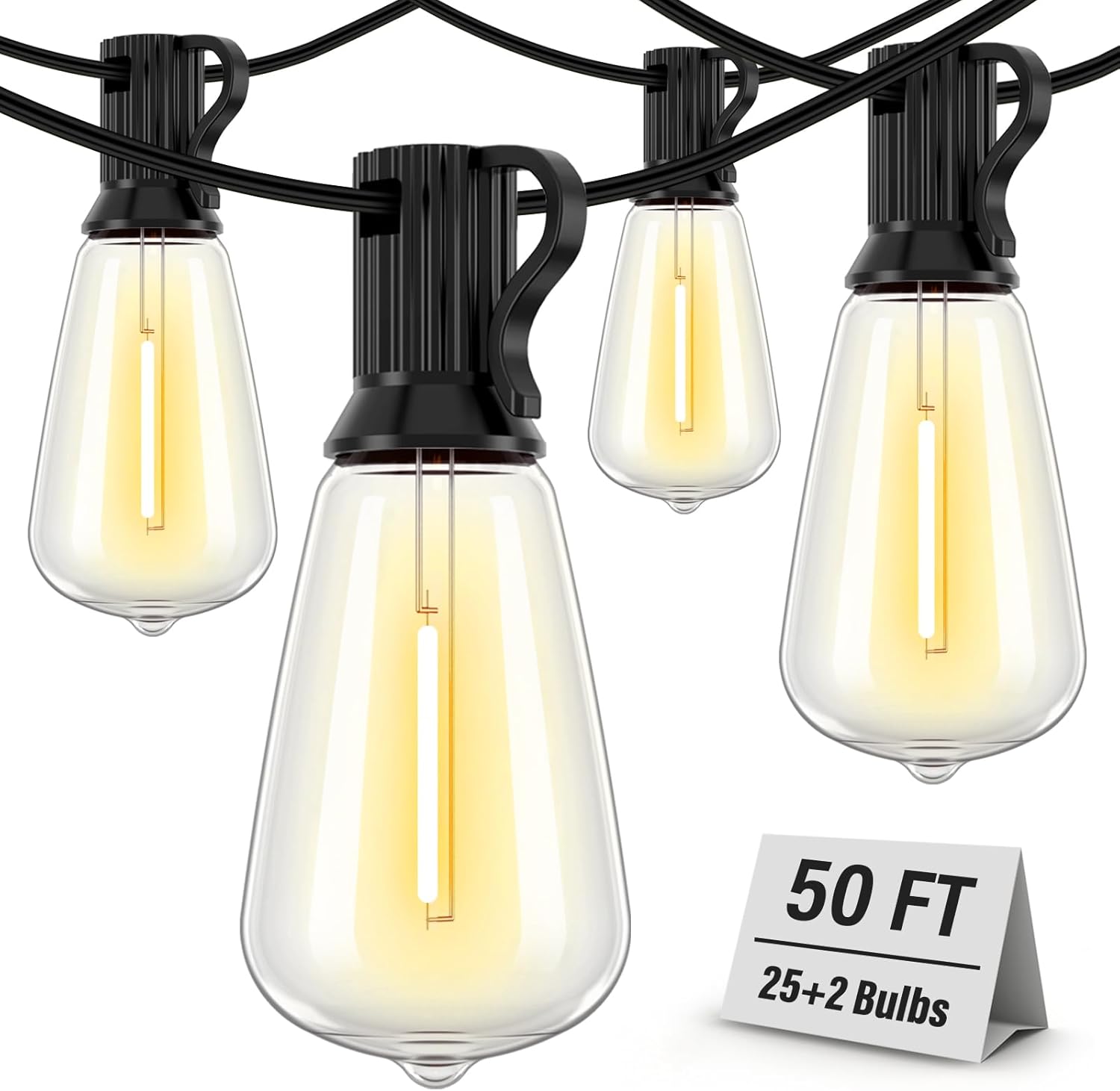 Outdoor String Lights Waterproof, 50FT Patio Lights with 26 ST38 Edison Bulbs (1...