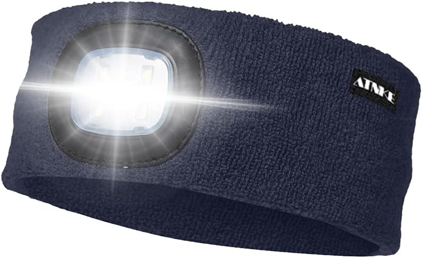 ATNKE LED Lighted Headband, USB Rechargeable Running Hat Ultra Bright 4 LED Wate...