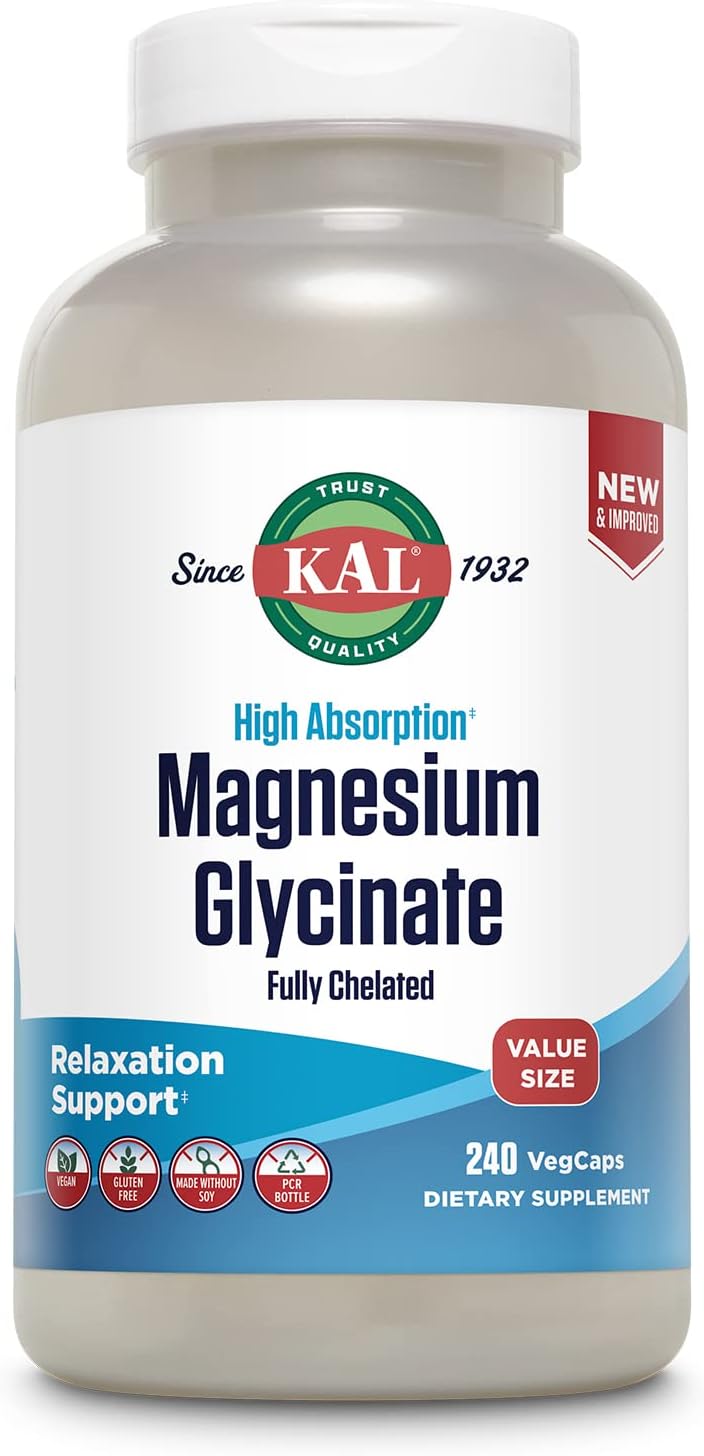 KAL Magnesium Glycinate, New & Improved Fully Chelated High Absorption Formula w...
