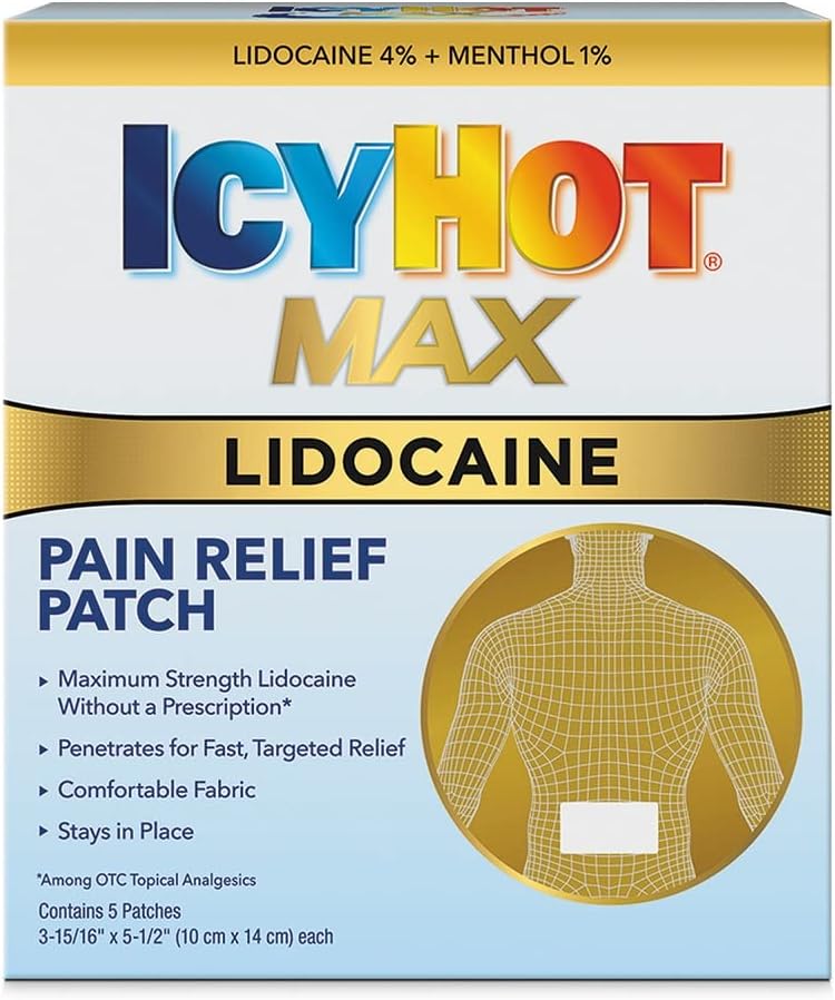 Icy Hot Max Strength Lidocaine Pain Relief Patch (5 Count) Penetrates for Fast,...