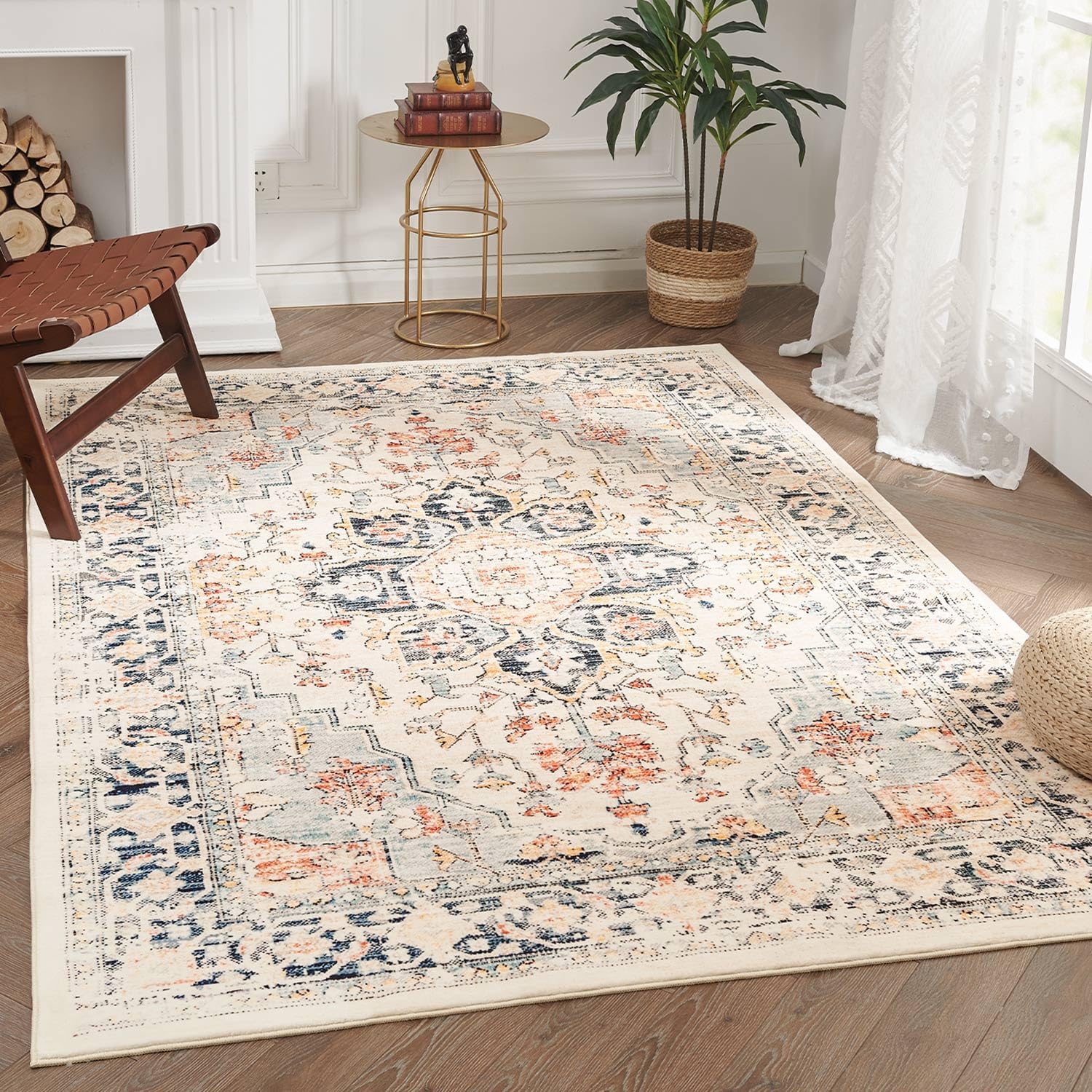 jinchan Boho Area Rug 5x7 Tribal Living Room Rug Non-Slip Washable Rug Low-Pile...
