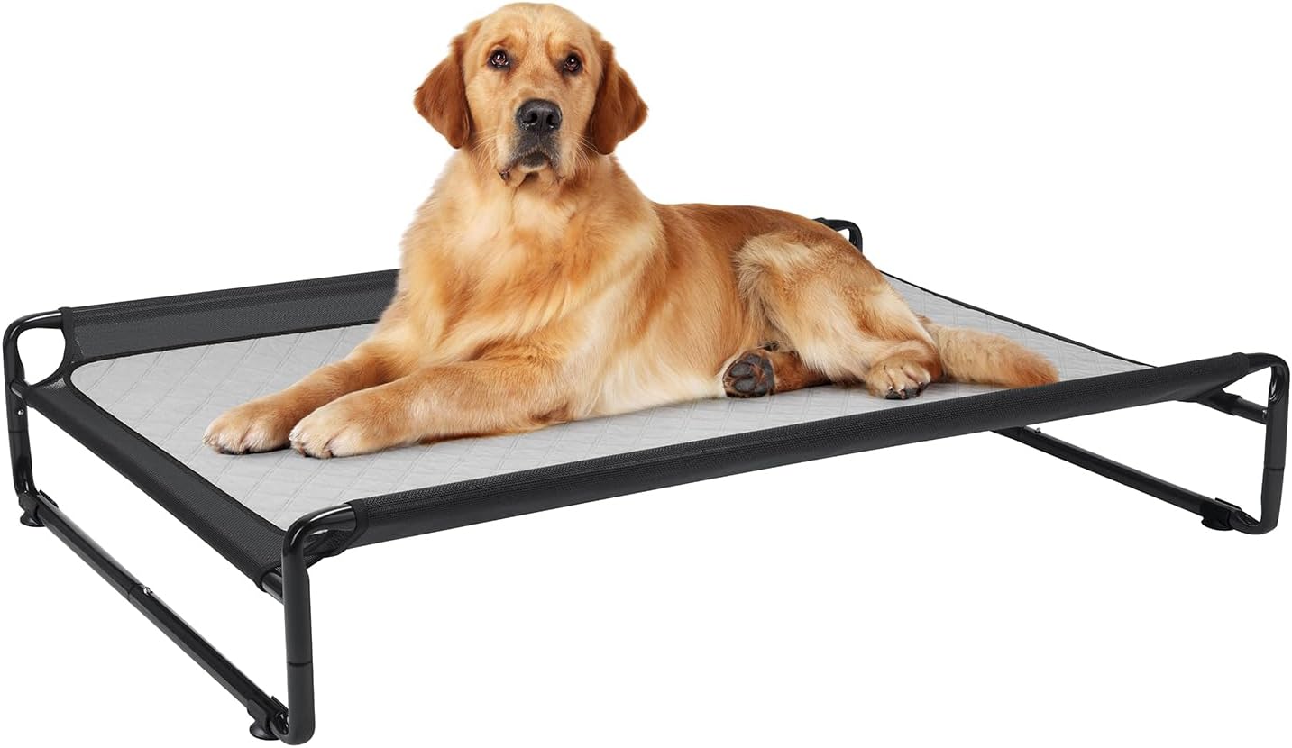 Veehoo Elevated Dog Bed with Washable Dog Pee Pads, Raised Dog Cot Bed for Large...