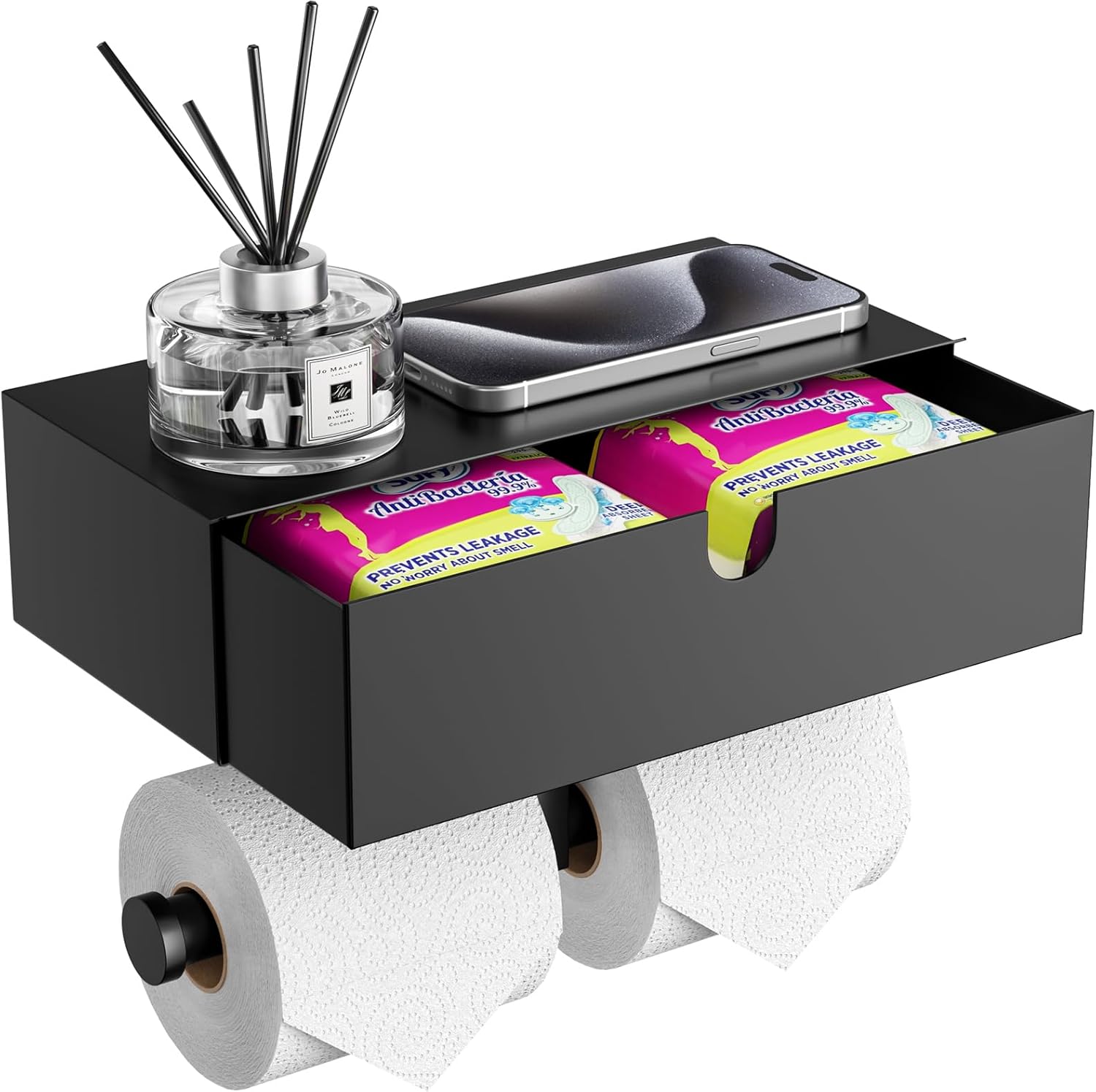 Tindbea Toilet Paper Holder with Storage Double Roll Toilet Paper Holder with Sh...