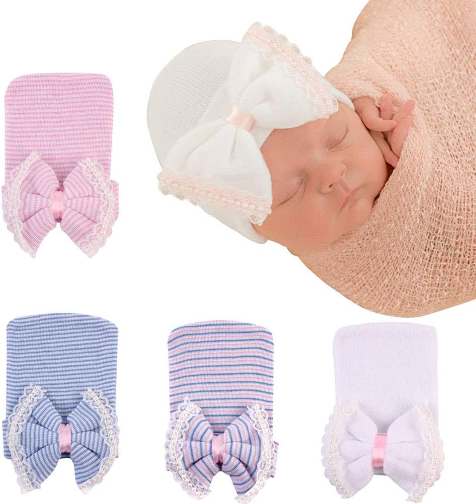 Newborn Hospital Hat Infant Baby Hat Caps with Bow Soft Cute Nursery Beanie Hat...
