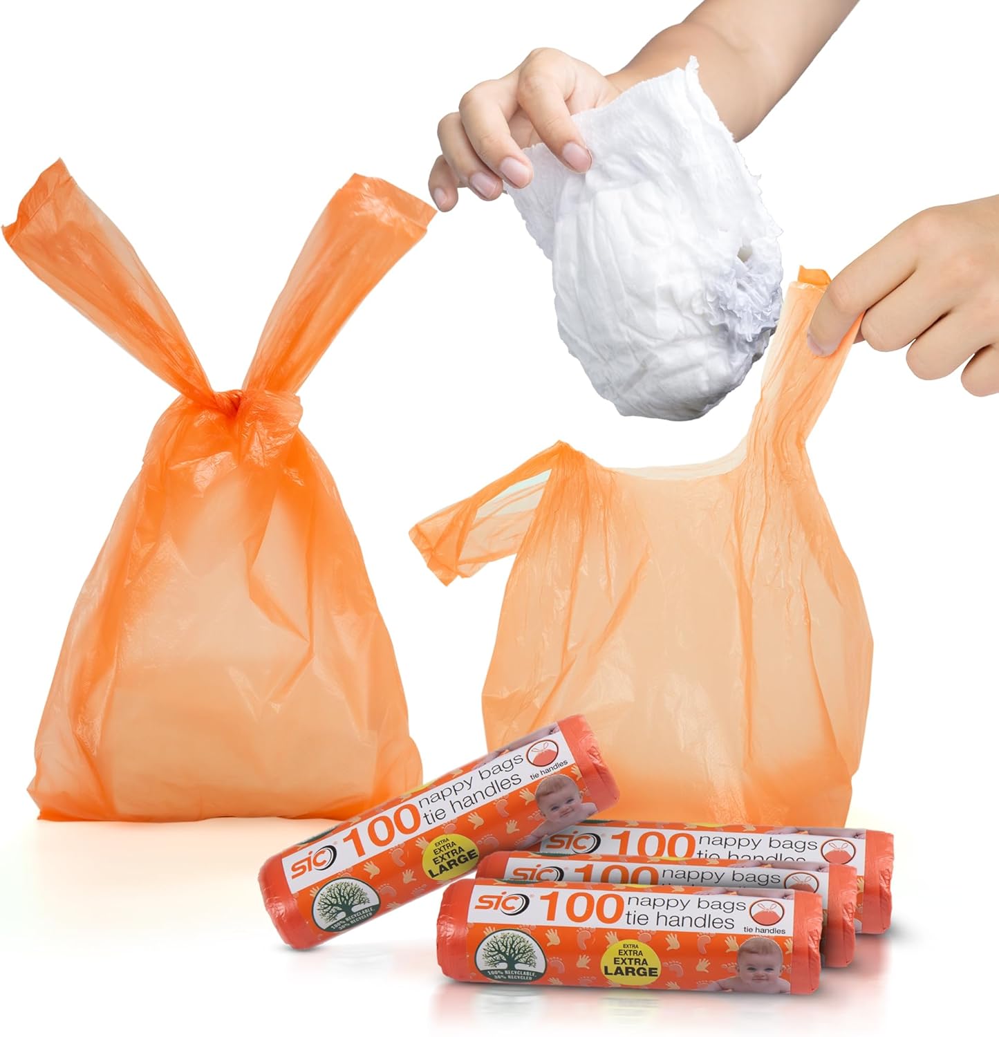 SIC Antibacterial Disposable Nappy Bags - Unscented, Leak-Proof Nappy Sacks with...