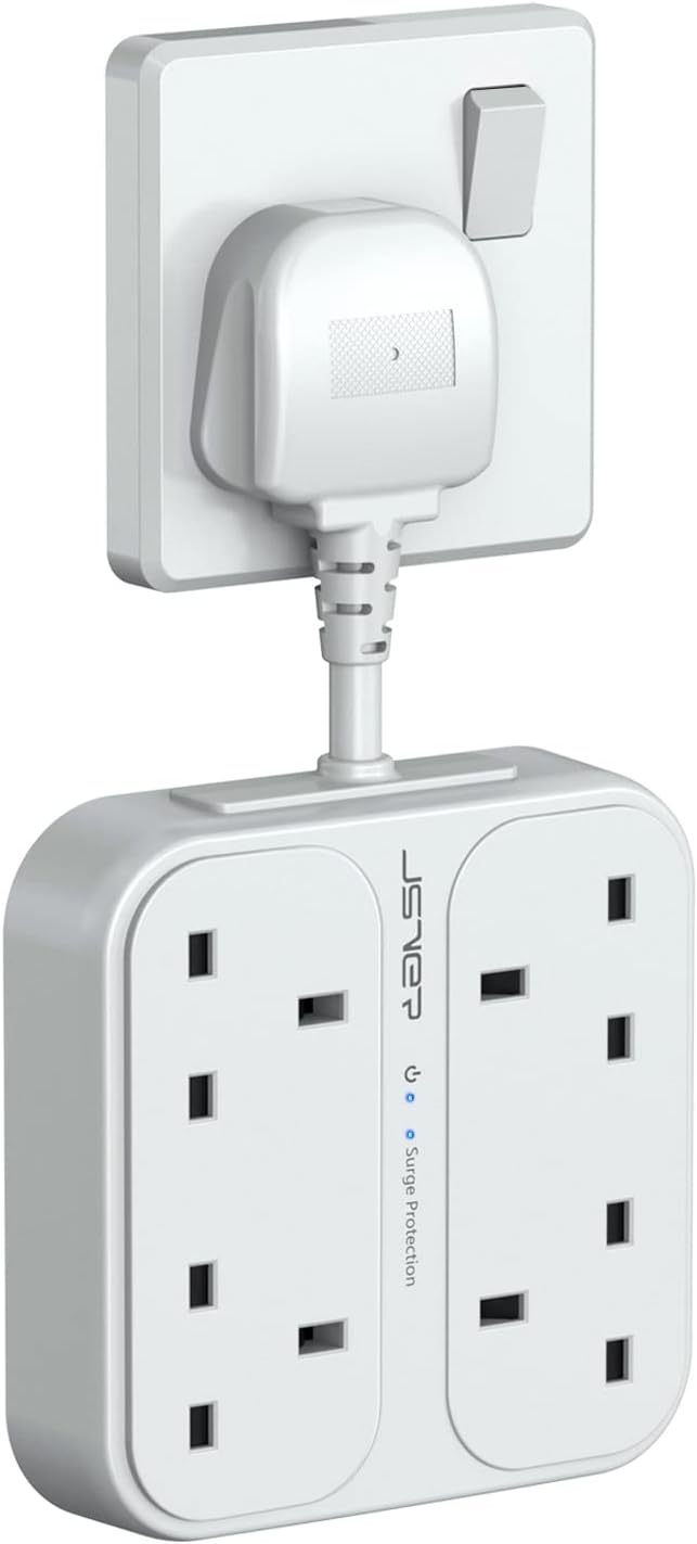 JSVER Plug Extension USB,Extension Lead with 4 USB Slots(3 USBA+1 USB C) Power S...