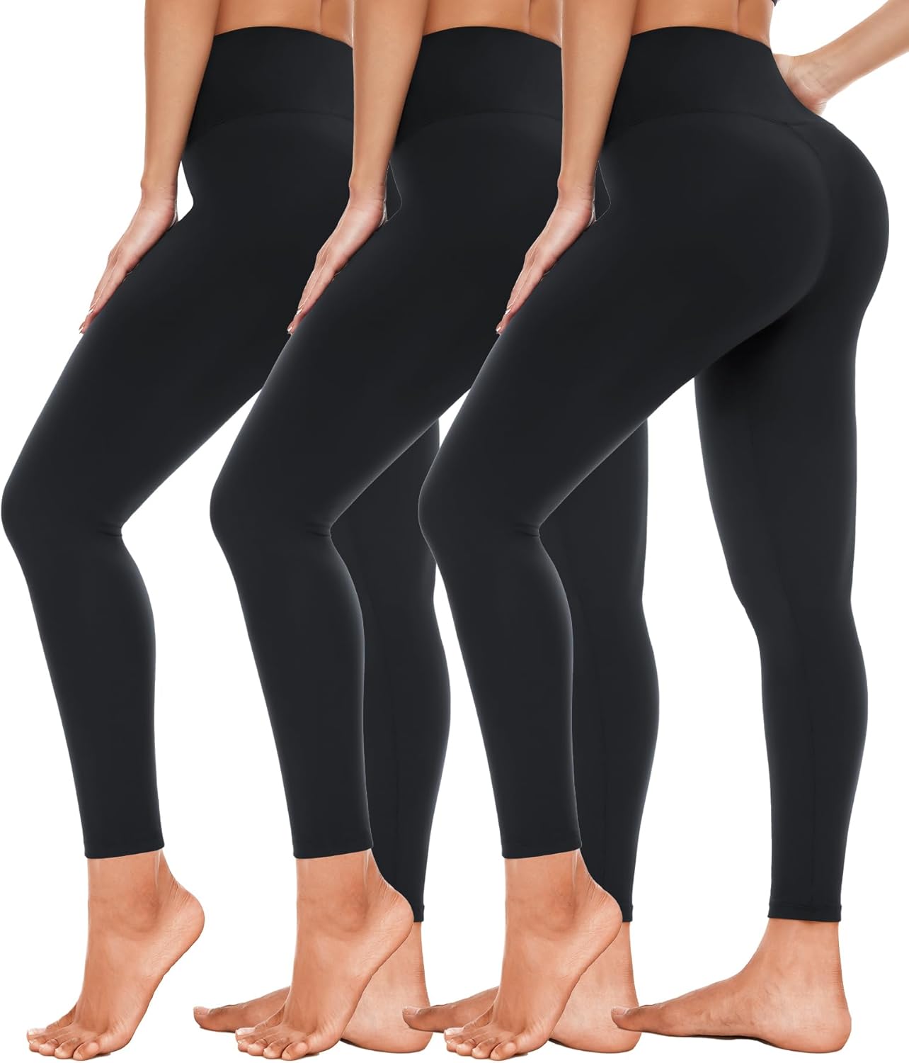 High Waisted Leggings for Women-Womens Black Seamless Workout Leggings Running T...