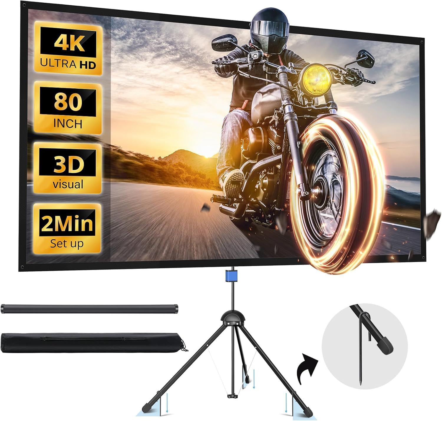 Projector Screen with Stand, PARIS RHÔNE 80-inch Outdoor Indoor Projector Screen...