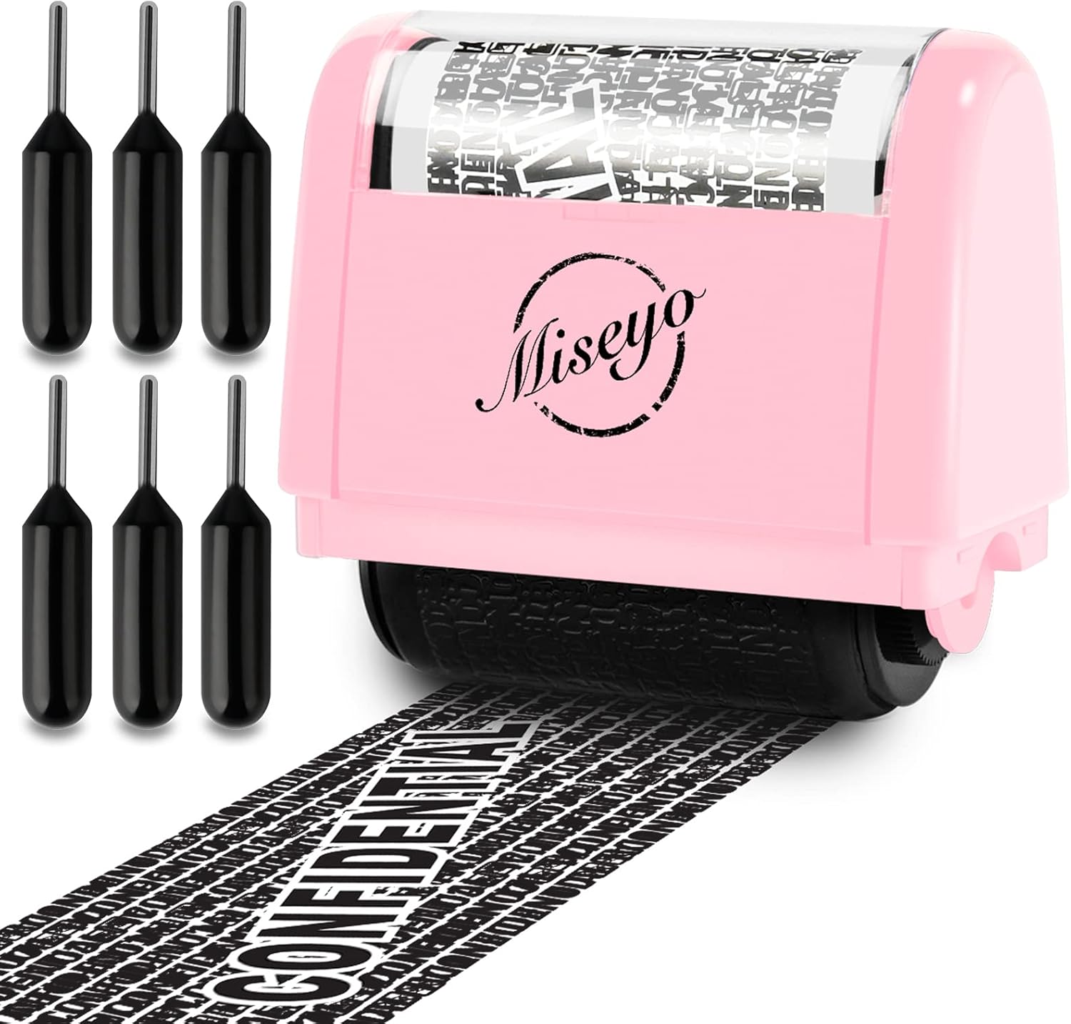 Miseyo Identity Theft Protection Roller Stamp Set - Pink (6 Refill Ink Incleded)...