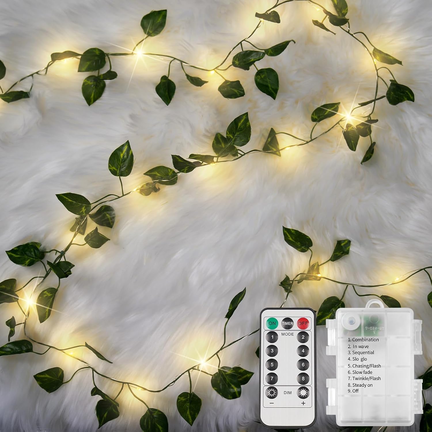 suddus Vine with Fairy Lights Battery Operated, 33ft100 LED Pothos String Lights...