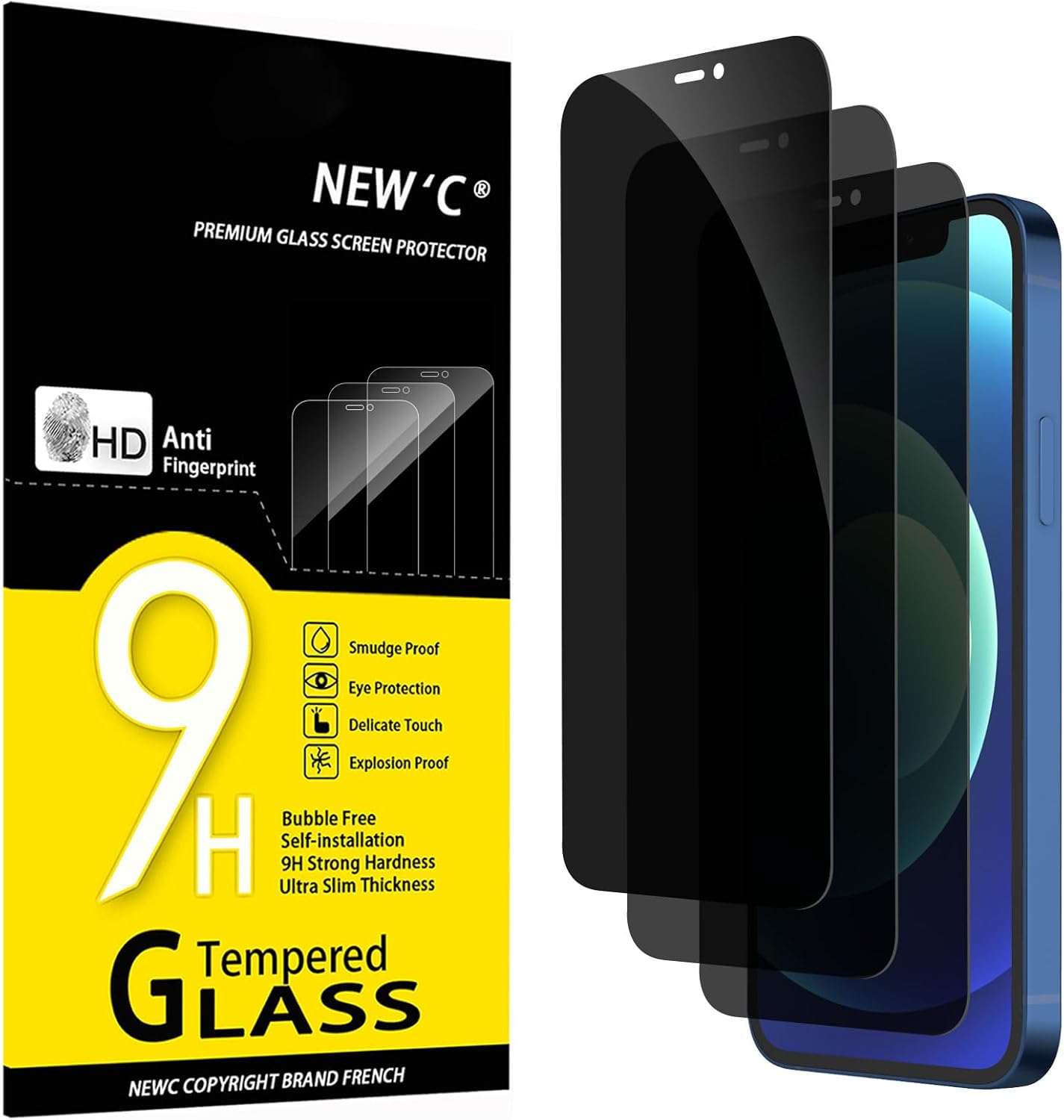 NEW'C 3 Pack Privacy Screen Protector for iPhone 12/12 Pro (6.1"), Balanced 35-D...