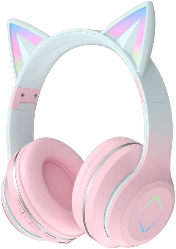 Usoun Kids Headphones,Cat Ear Led Light Bluetooth Kids Headphones with Mic,Girls...