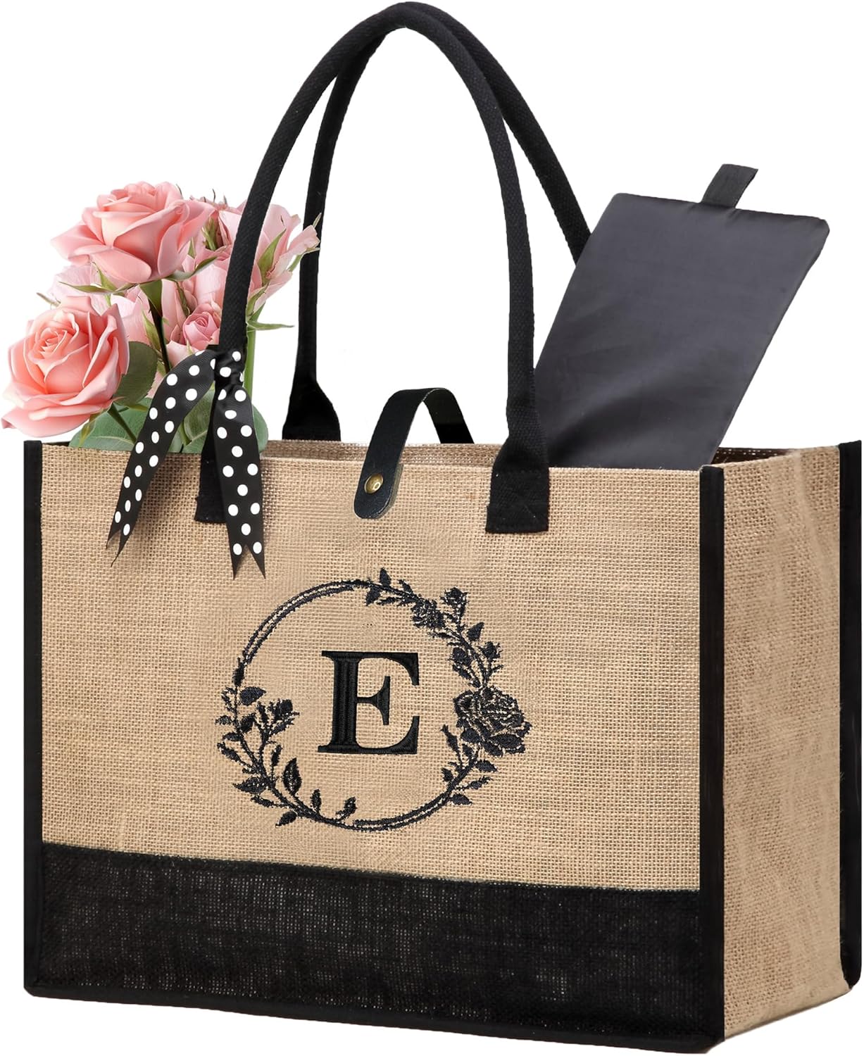 BeeGreen Initial Canvas/Jute Tote Bag Personalized Bag for Wedding, Birthday, Be...