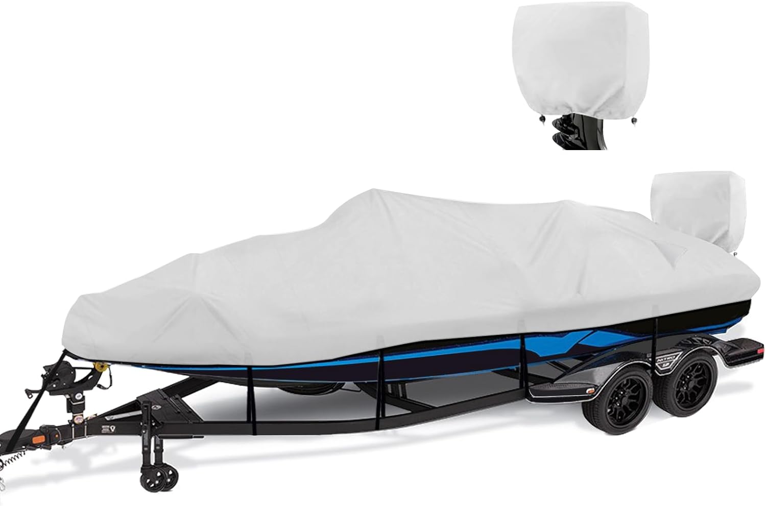 Boat Cover 20-22 ft feet 1200D Waterproof Boat Covers with Motor Cover Fits Bass...