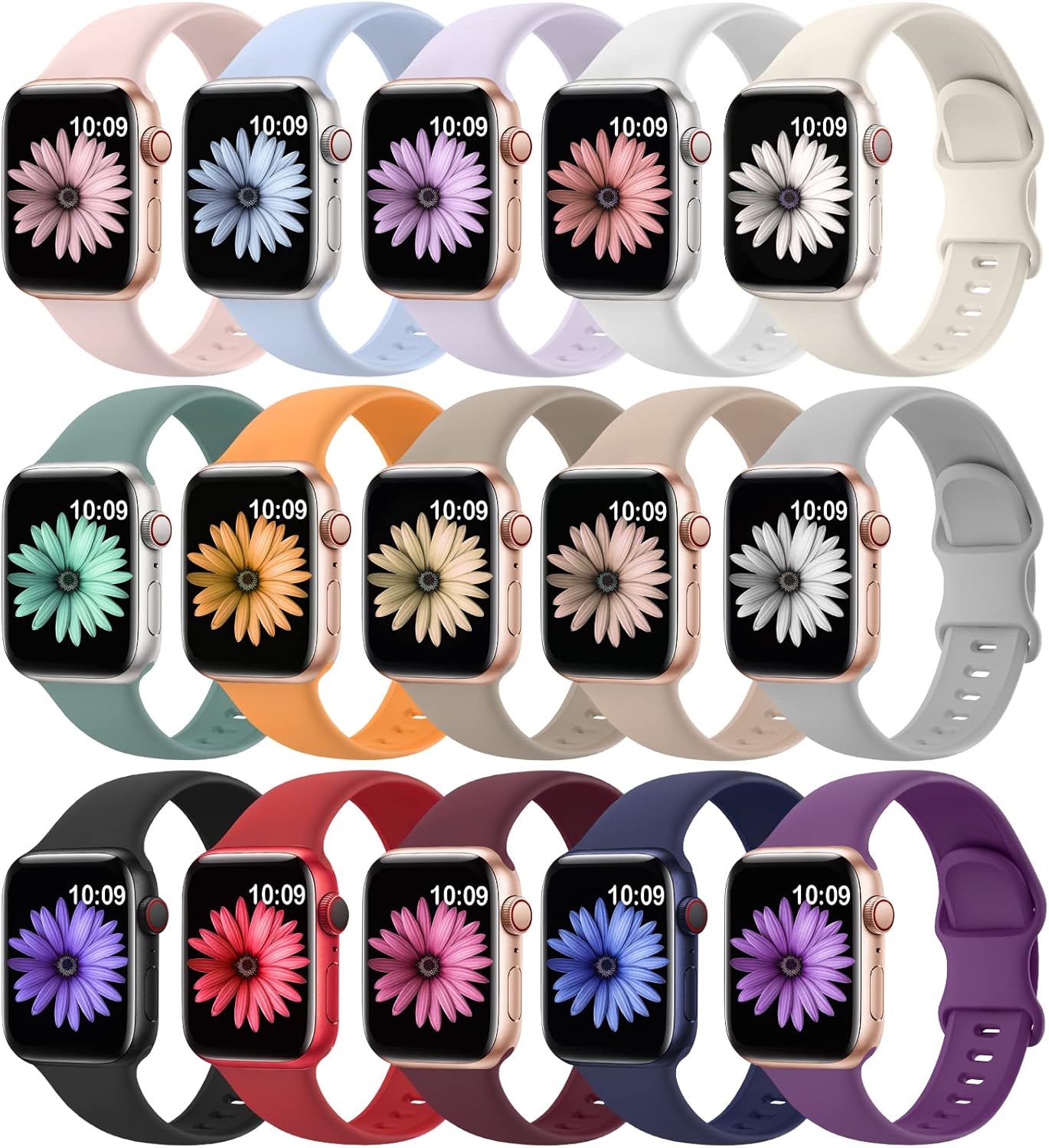 15 Pack Soft Silicone Bands Compatible with Apple Watch Band 40mm 41mm 38mm 45mm...