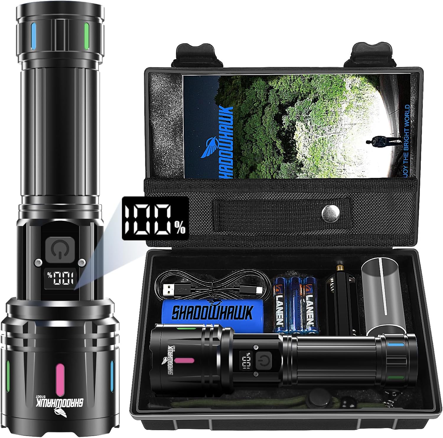 Shadowhawk Flashlights High Lumens Rechargeable, 1000000 Lumens XHM90.2 Super Br...