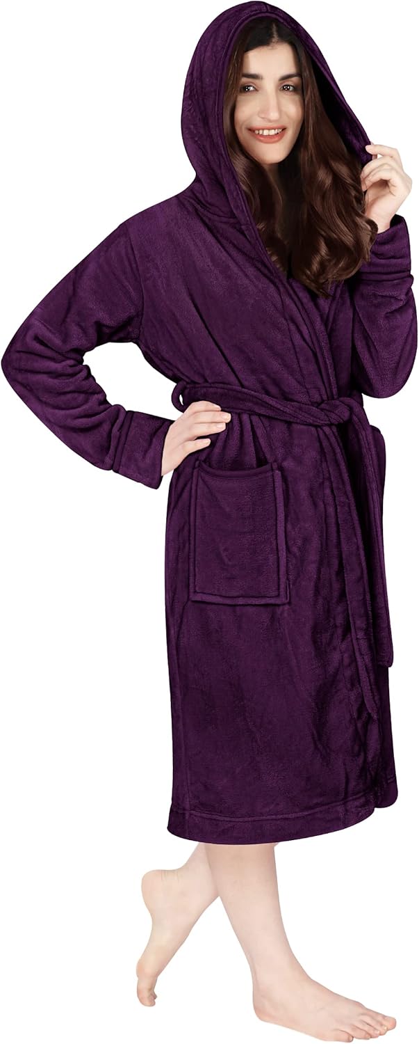 NY Threads Luxury Ladies Hooded Dressing Gown Super Soft Fleece Women's Robe Com...