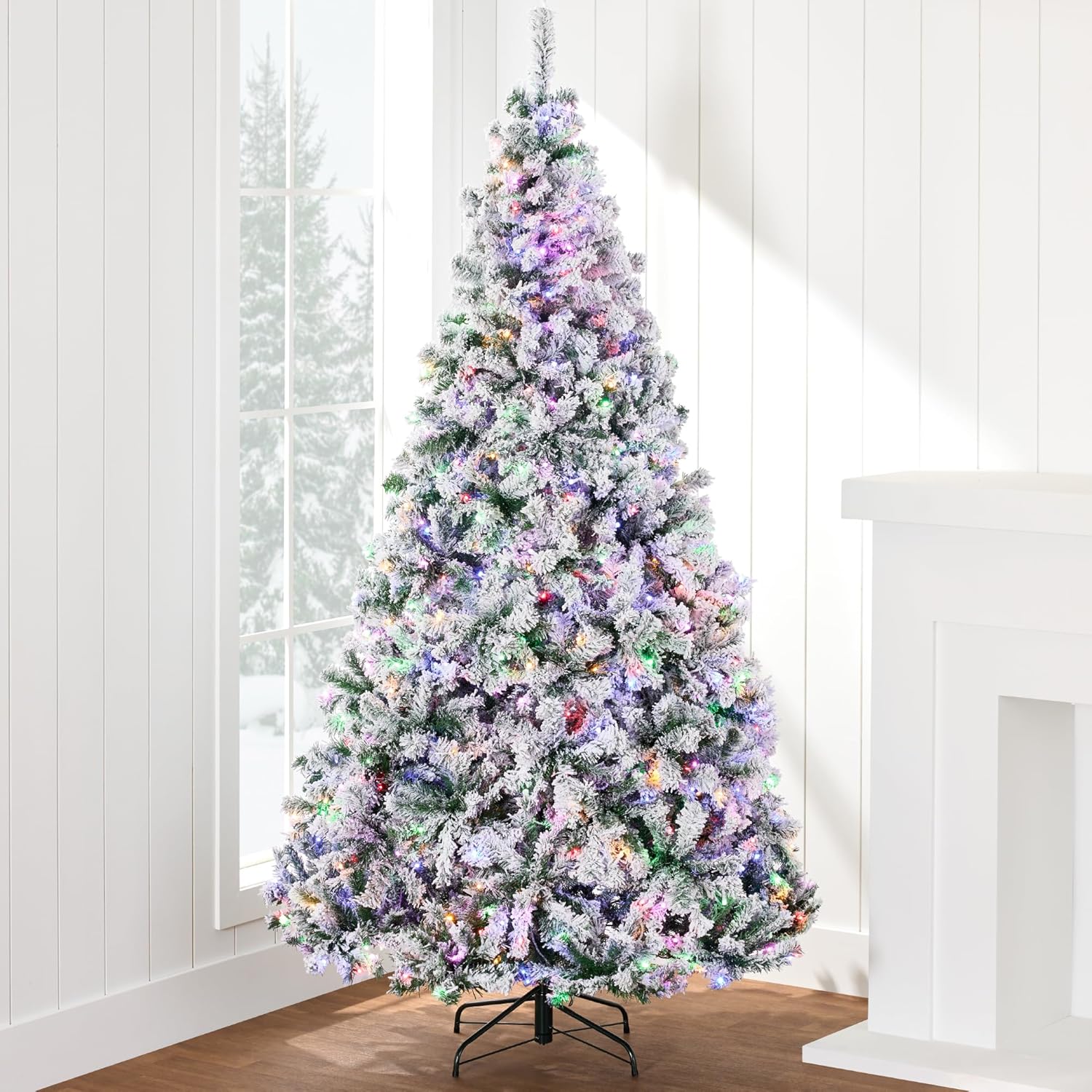 Best Choice Products Pre-Lit Artificial Christmas Tree 9ft Snow Flocked Pine Tre...
