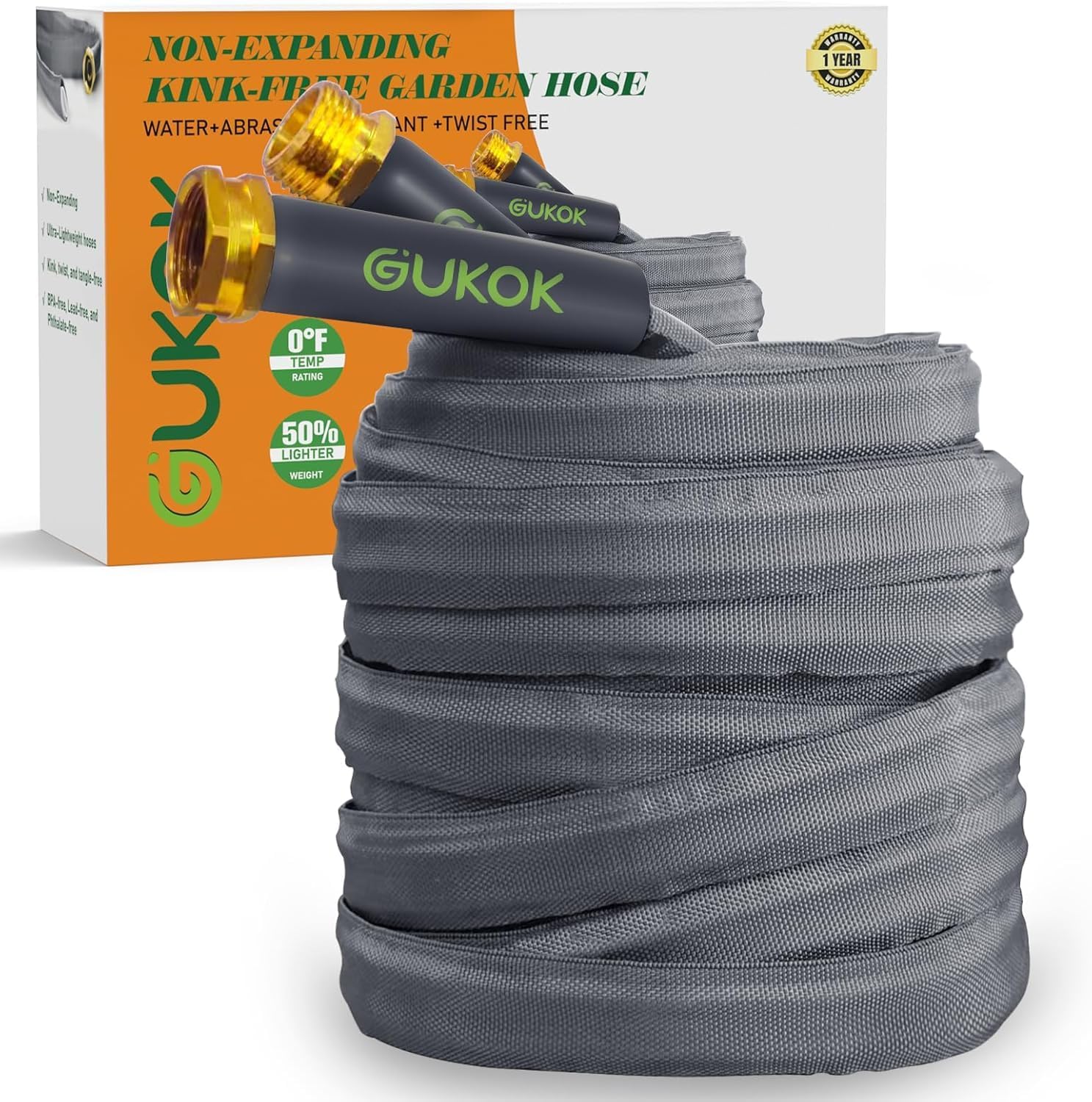 2024 Upgraded Non-Expanding Garden Hose 50ft,Flexible Ultra-Light Water Hose, Bu...