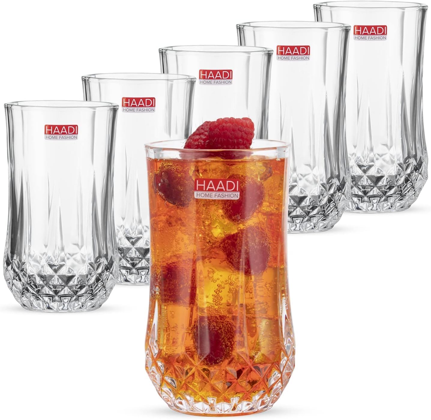 HAADI Drinking Glasses Set of 6 Crystal Clear Tall Water Glass Tumbler Highball...