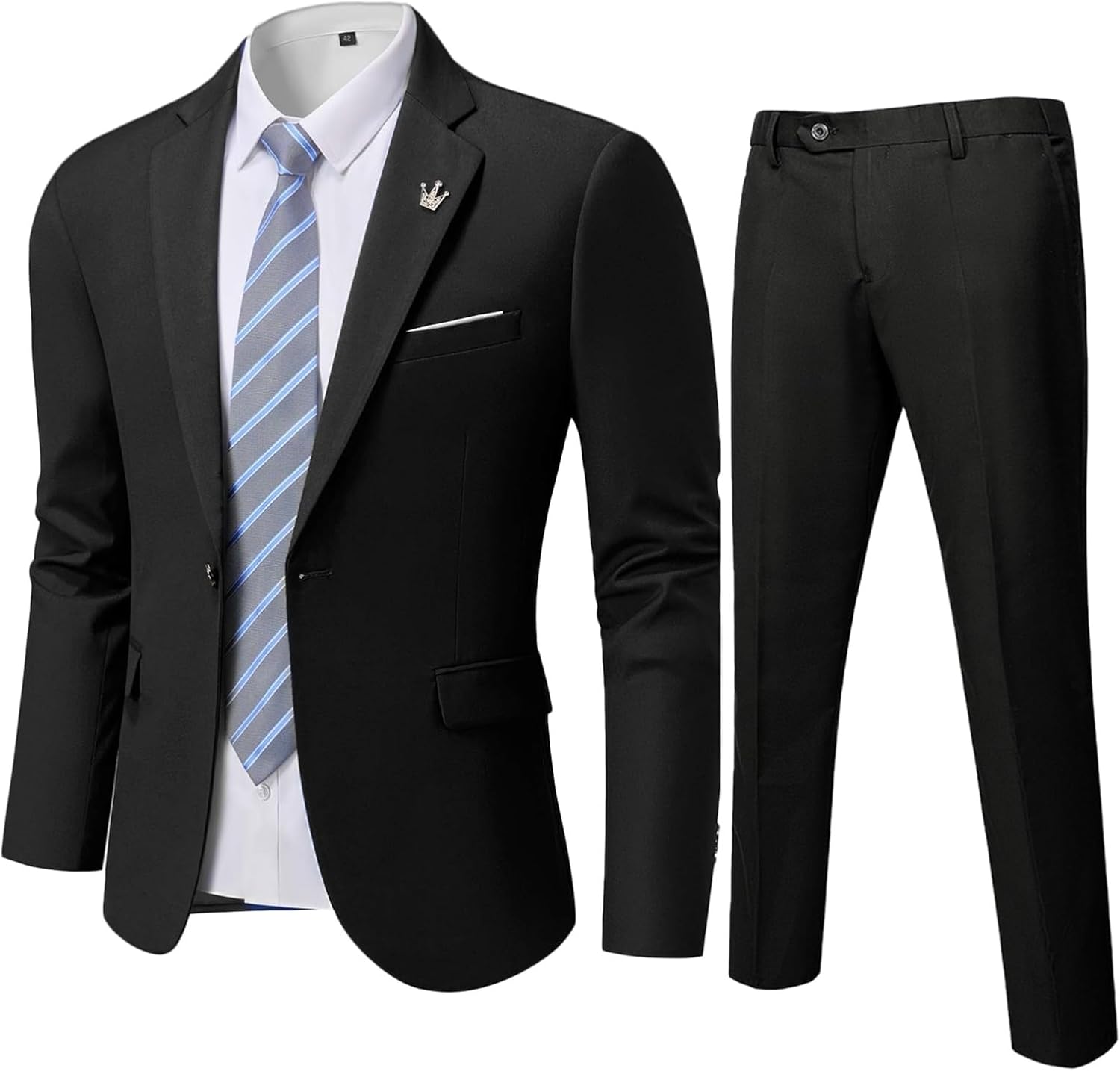 YND Men's Slim Fit 2 Piece Suit, One Button Solid Jacket Pants Set with Tie Medi...