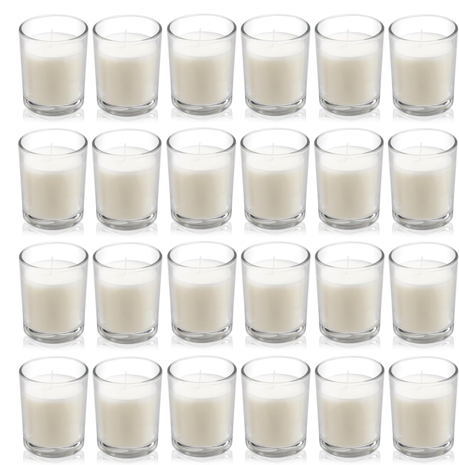 Housecret 24 Pack Warm White Unscented Clear Glass Filled Votive Candles. Hand P...