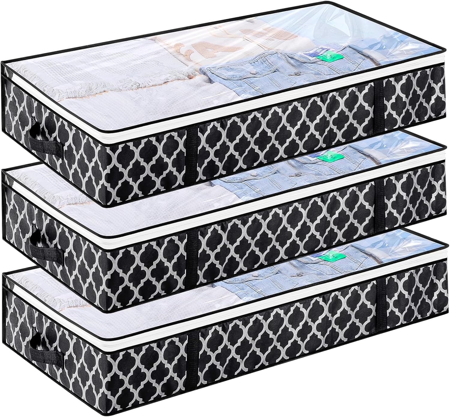 3 Pack 90L Large Under Bed Storage Bags, Underbed Storage Bag with Lid Clothes S...