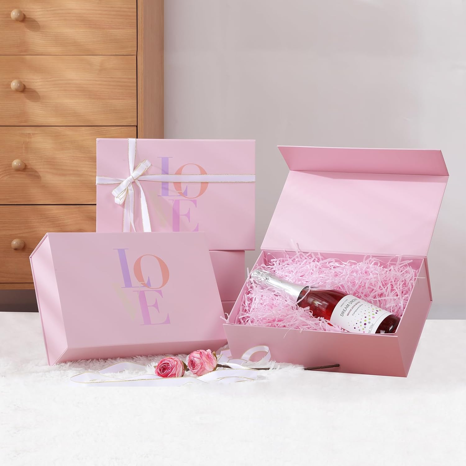 ELONG HOME Pink Gift Box, 13"x 9"x 4" Large Gift Box with Ribbon and Magnetic Li...