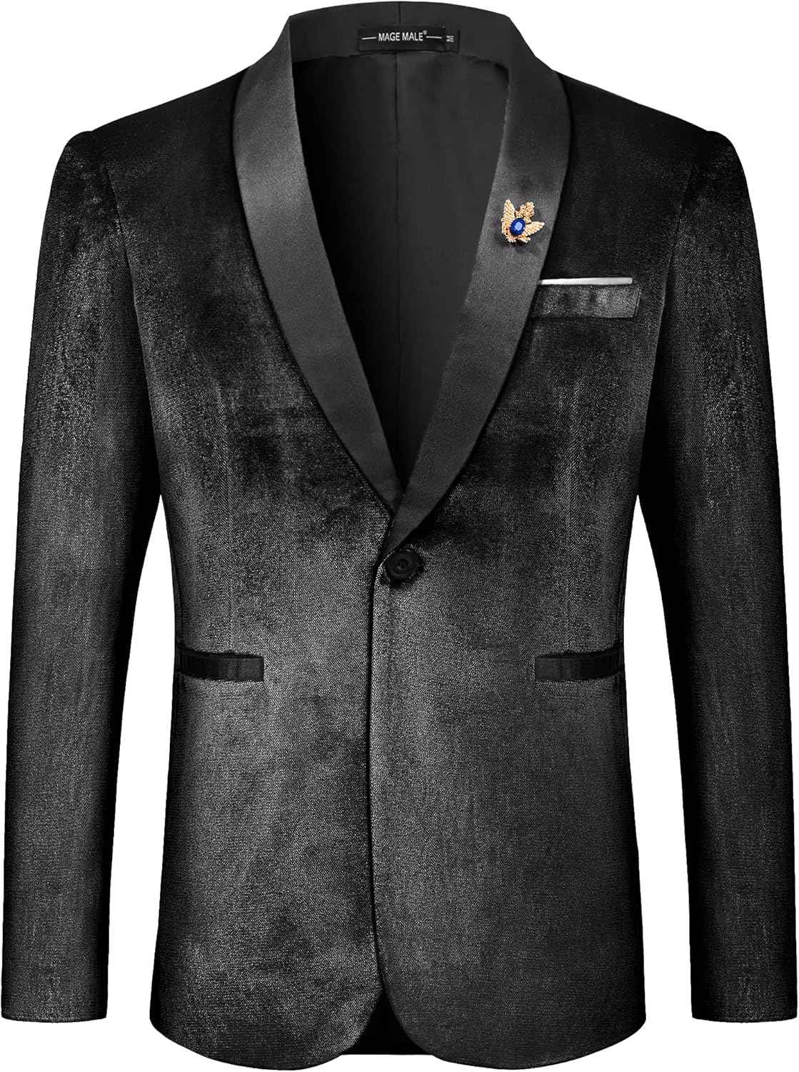 MAGE MALE Men's Velvet Slim Fit Suit Blazer Jacket Shawl Lapel One Button Dinner...