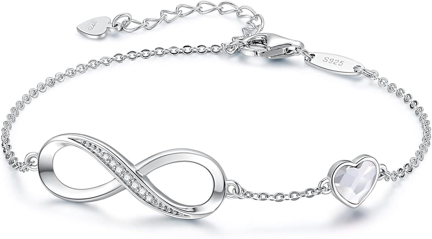 CDE Infinity Heart Birthstone Charm Link Bracelet for Women 925 Sterling Silver...