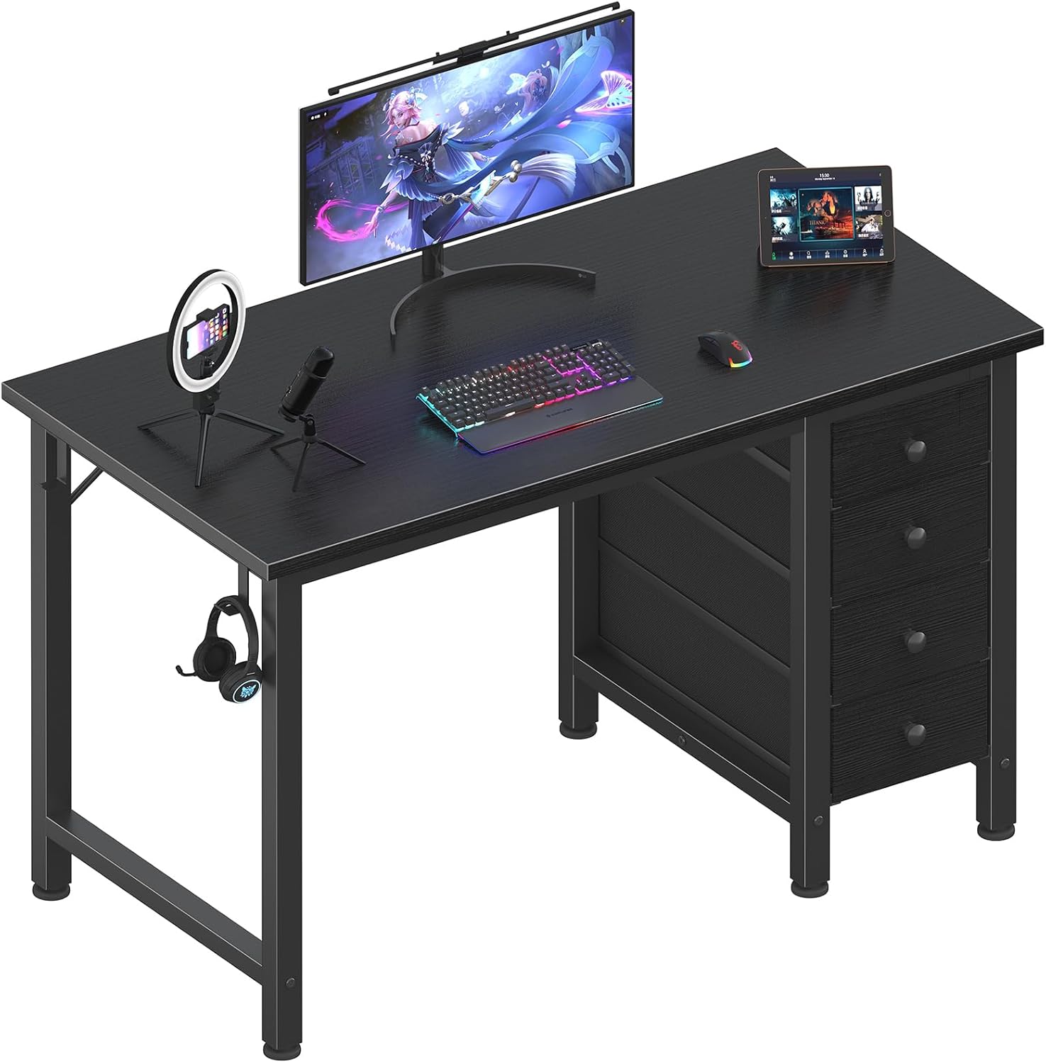 Lufeiya Small Gaming Desk with 4 Fabric Drawers, 40 Inch Kids Girls Teen Cute St...