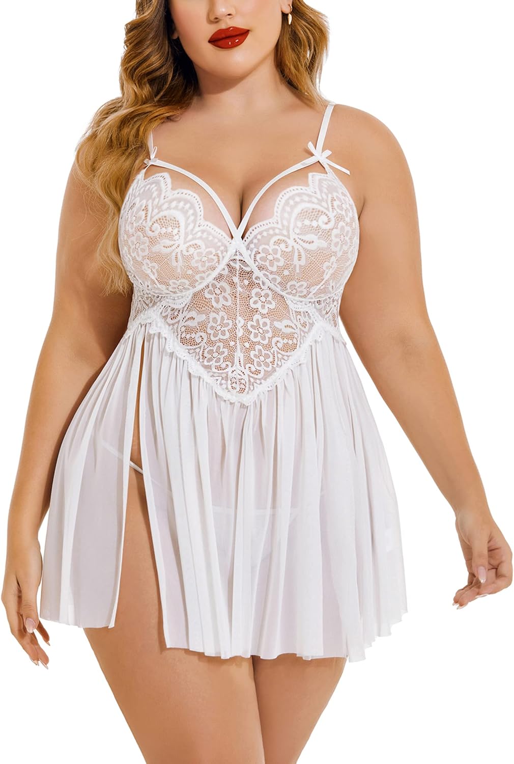Avidlove Plus Size Lingerie Lace Babydoll Womens Strap Chemise Nightgown V Neck...