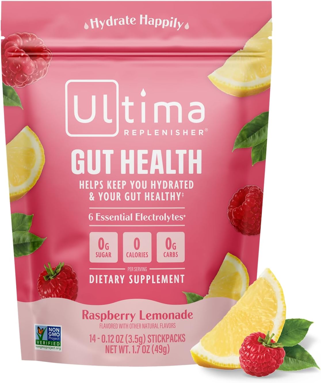 Ultima Replenisher Gut Health Supplement & Electrolytes Powder - Raspberry Lemon...