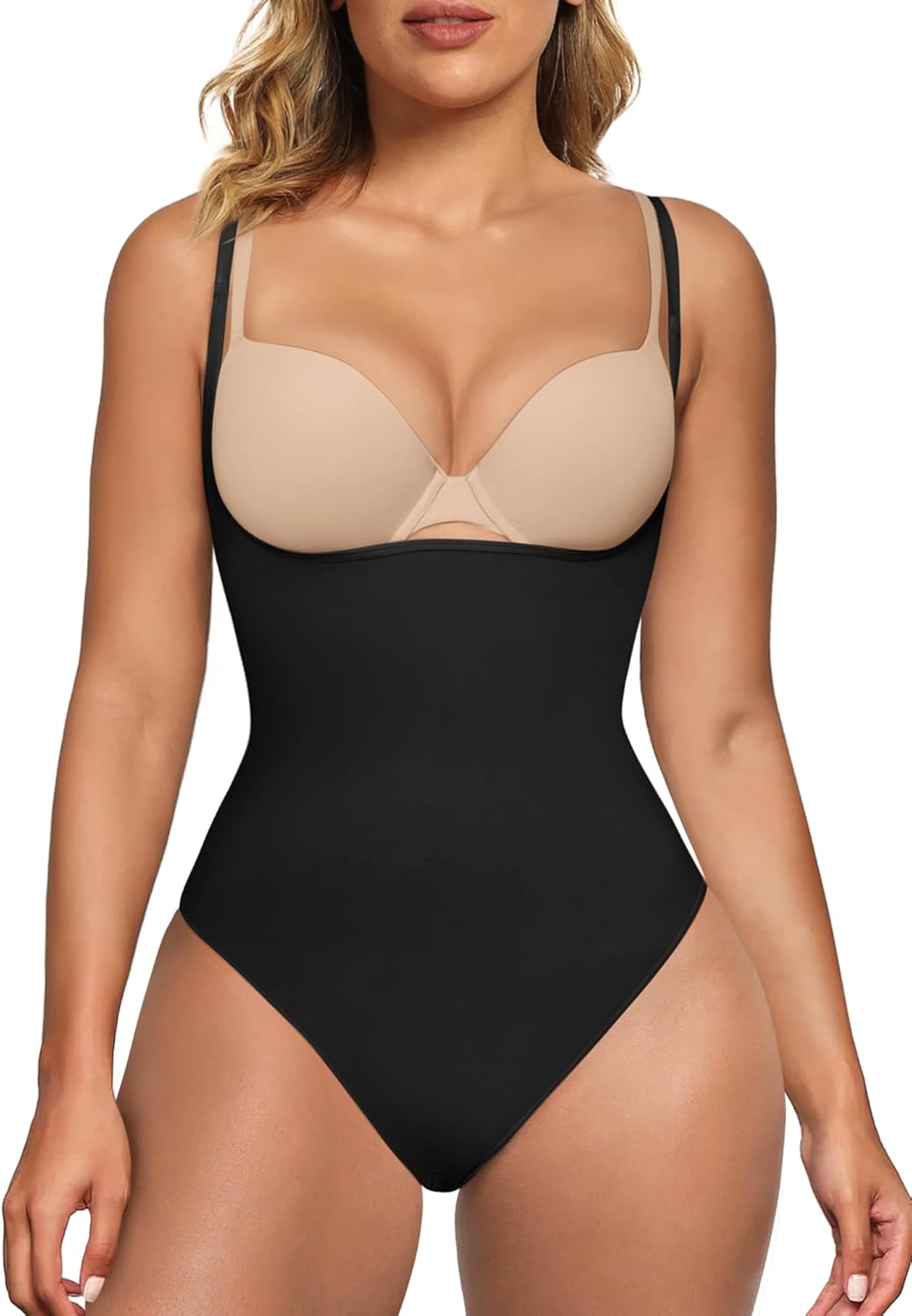 SHAPERX Open Bust Shapewear Tummy Control Bodysuits for Women Seamless Compressi...