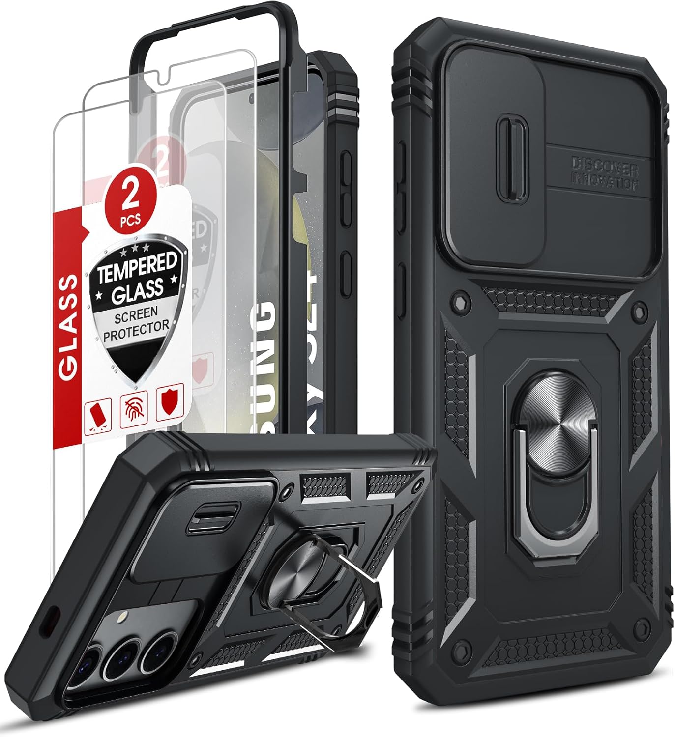 LeYi for Samsung Galaxy S24 5G Case with Camera Cover Slider, 360° Full Body Arm...