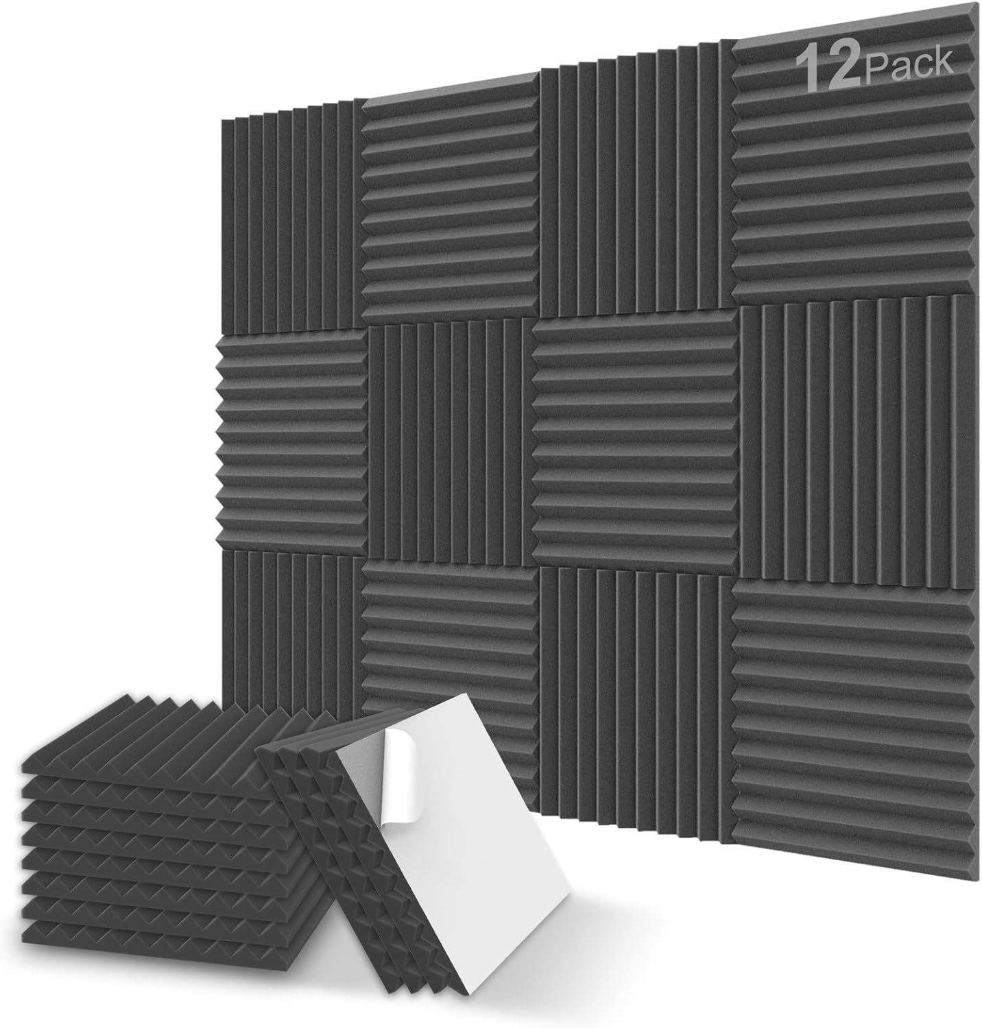 JBER 12 Pack - Charcoal Acoustic Panels Studio Foam Wedges 2.5 X 30 X 30cm/1" X...