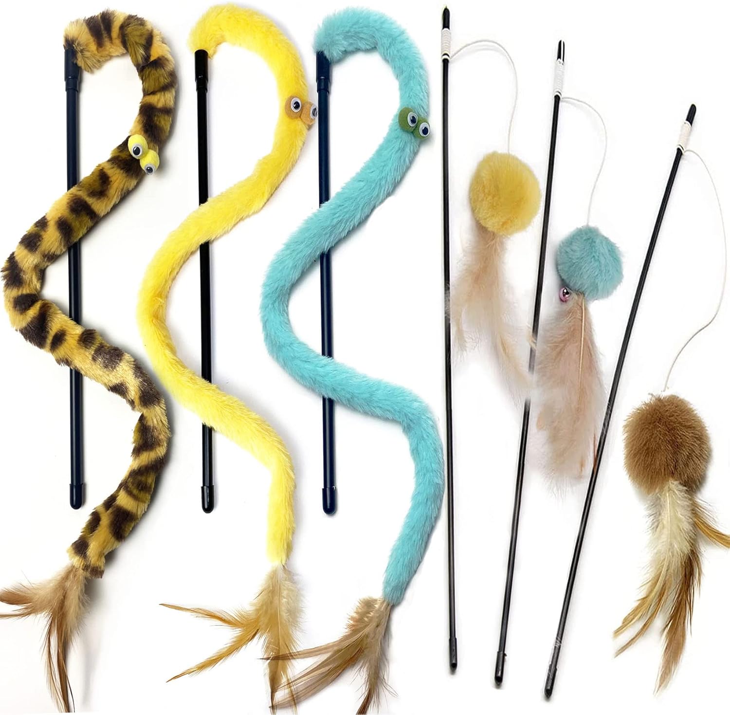 Cat Toy,Cat Feather Toys,Cat Teaser Wand and Cat Rainbow Wand, Interactive Cat T...