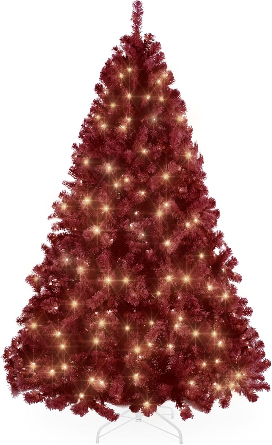 Best Choice Products 9ft Pre-Lit Burgundy Christmas Tree, Full Artificial Holida...