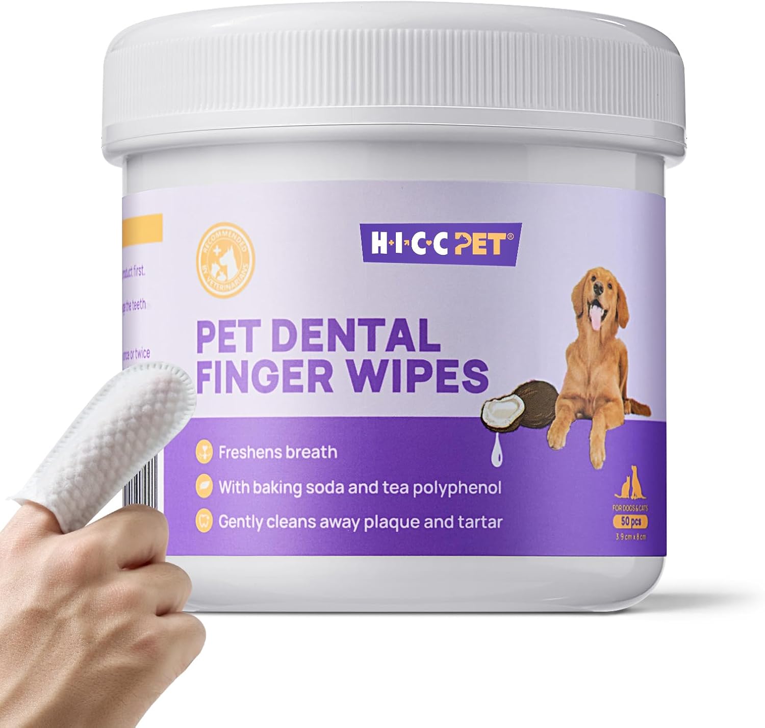 HICC Pet Teeth Cleaning Wipes for Dogs & Cats, Remove Bad Breath by Removing Pla...