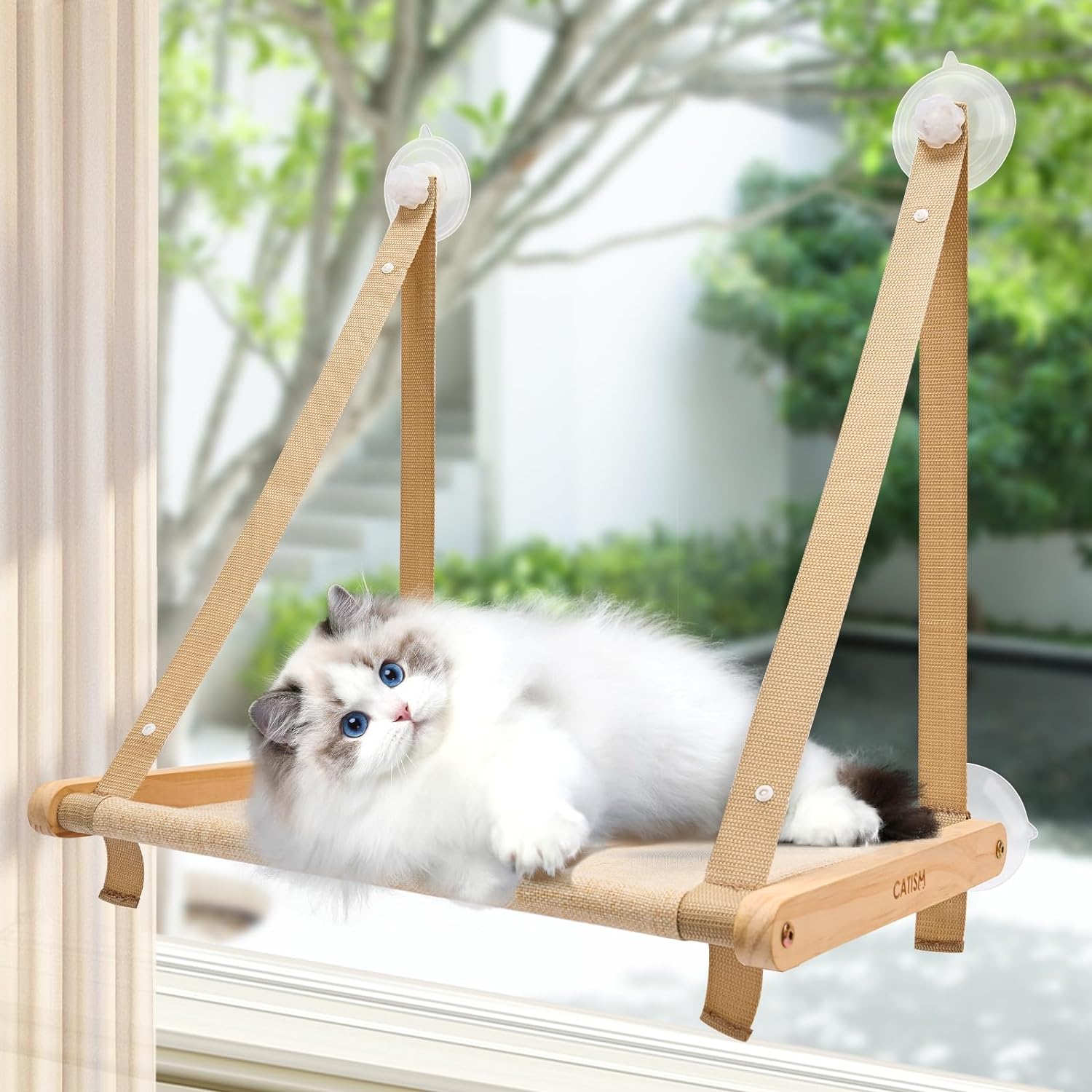 CATISM Foldable Cat Window Bed Hammock up to 20 kg, Reinforced Cat Window Perch...