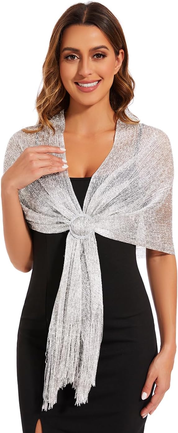 Sparkling Metallic Shawls and Wraps with Buckle,for Evening Dresses Party Weddin...