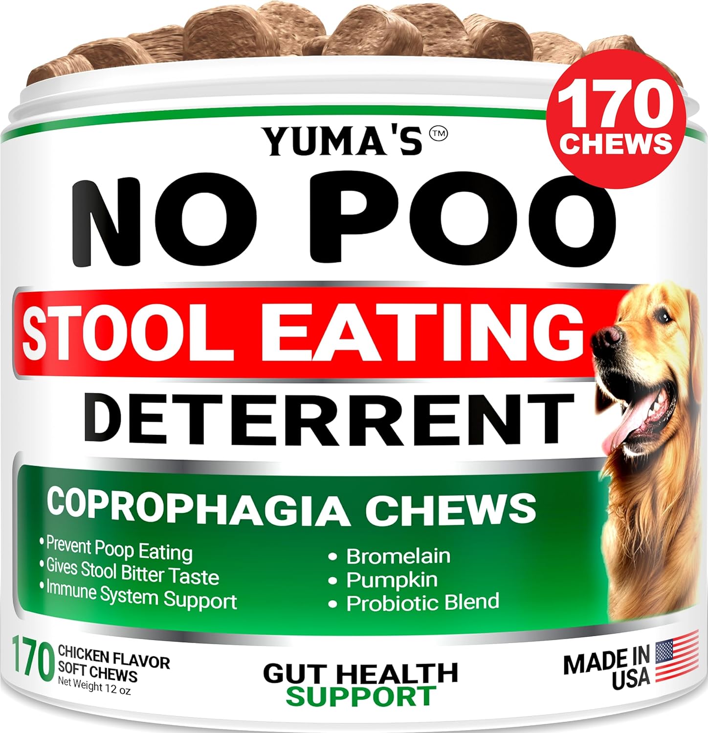 YUMA'S No Poo Chews for Dogs - 170 Ct - Coprophagia No Poop Eating Deterrent for...