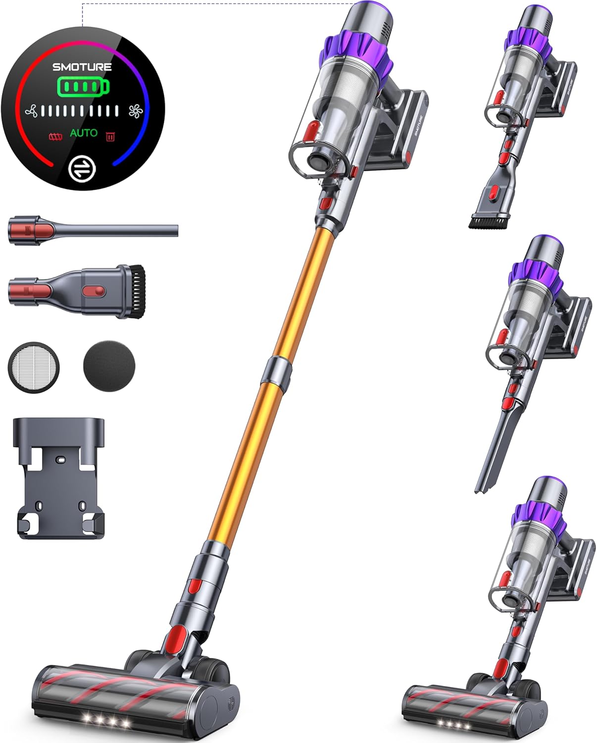 Cordless Vacuum Cleaner, 450W 40KPA UP to 55 Minutes Self-Standing Cordless Stic...