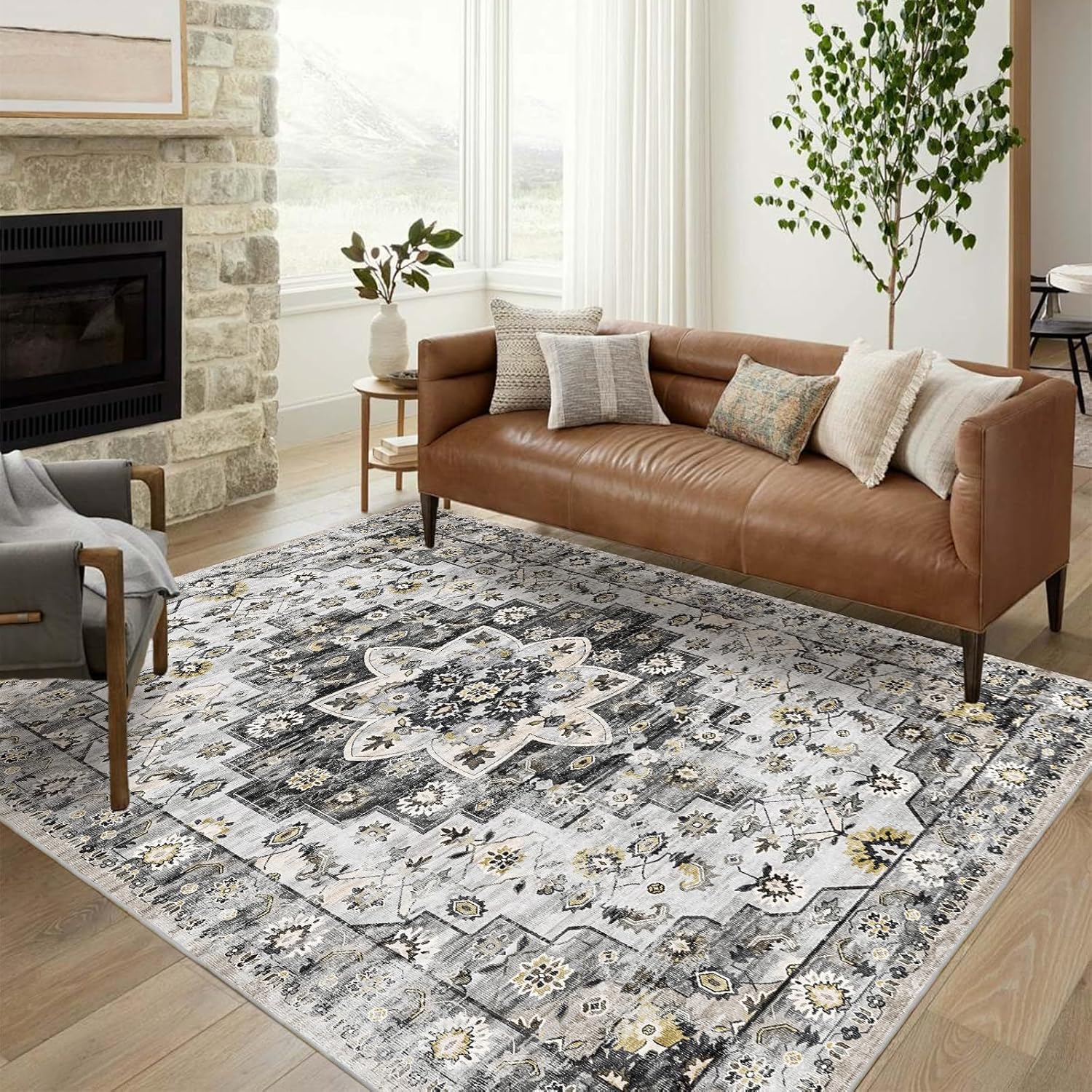 CHOSHOME Bedroom Rug 6x9,Washable Rug for Bedroom, Vintage Washable Area Rug,Sta...