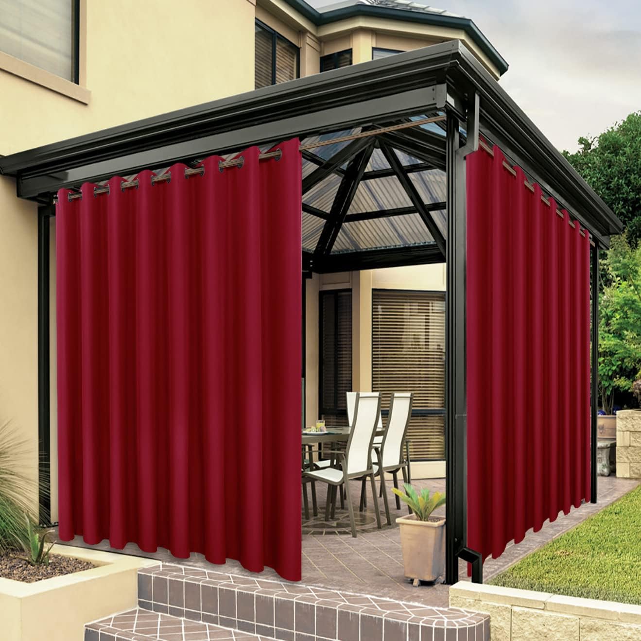 BONZER Waterproof Indoor/Outdoor Curtains for Patio Thick Privacy Extra Wide Gro...